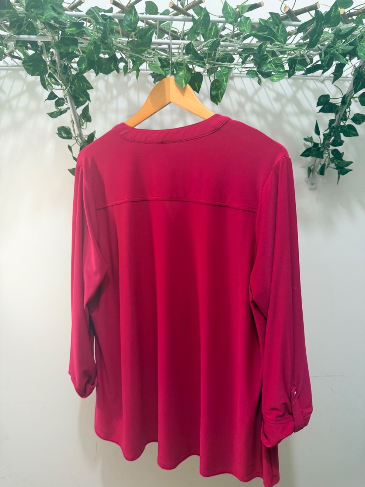 Avenue Womens 18/20 Pink Pintuck Tunic Top Roll Tab Sleeves Stretch Knit Plus Si