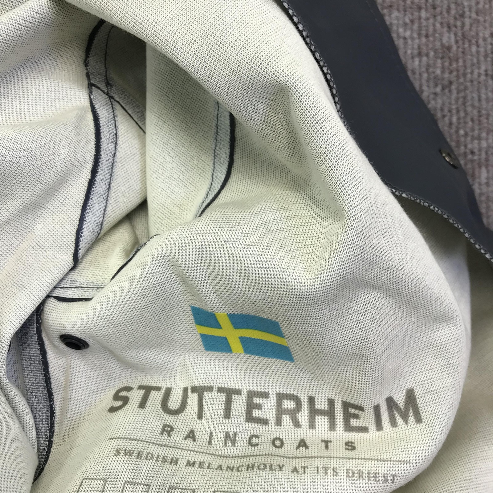 Stutterheim Raincoat Jacket Mens Small Gray Vasastan Waterproof PVC Coated