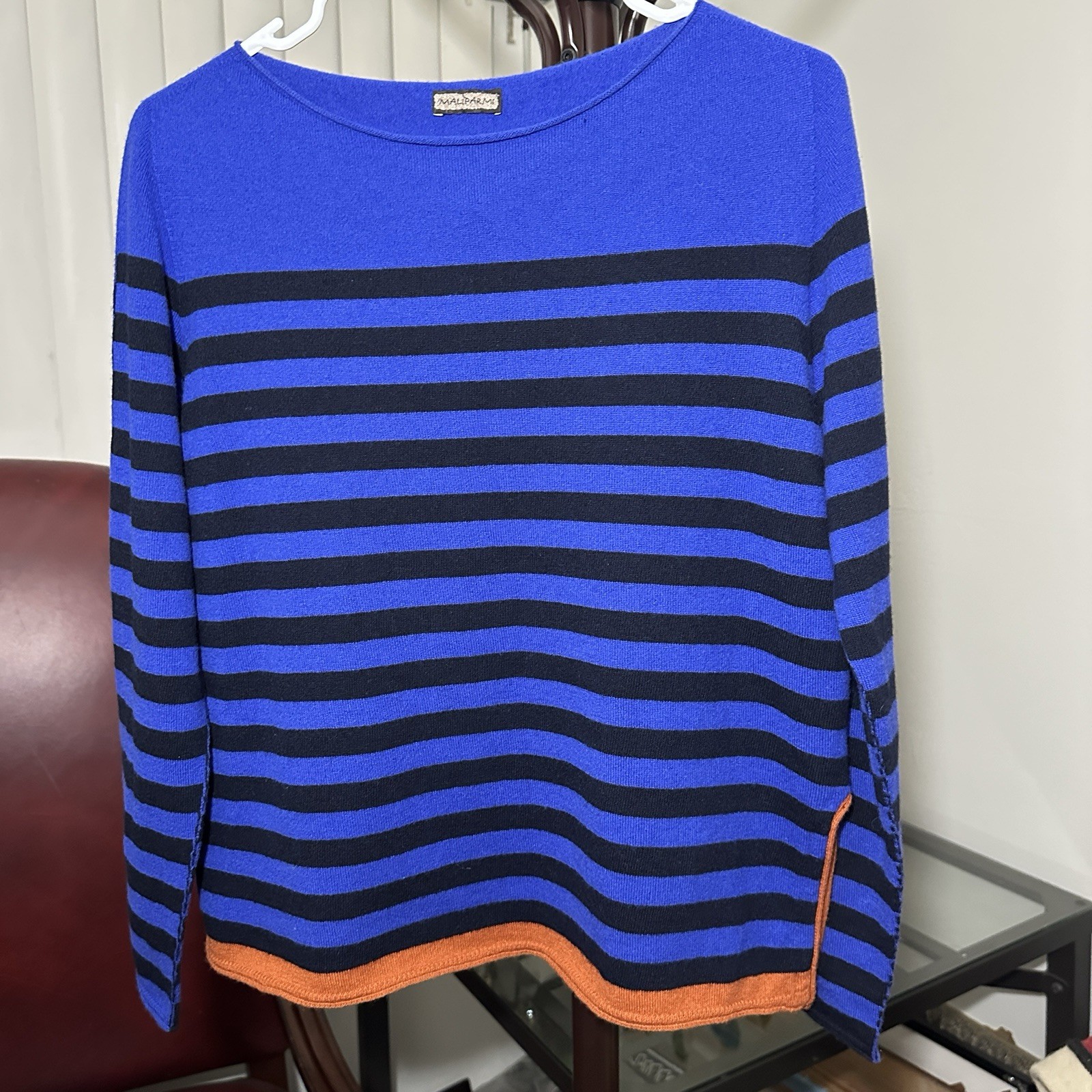 Maliparmi Women’s XS Blue Striped 90% Wool 10% Cashmere Sweater Defect