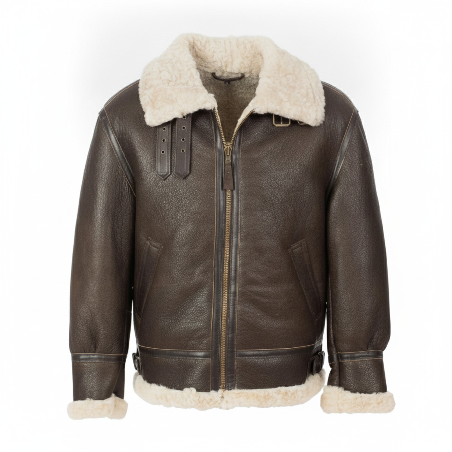 Men’s B3 Aviator Bomber Jacket Brown Genuine Leather Shearling Sheepskin Coat