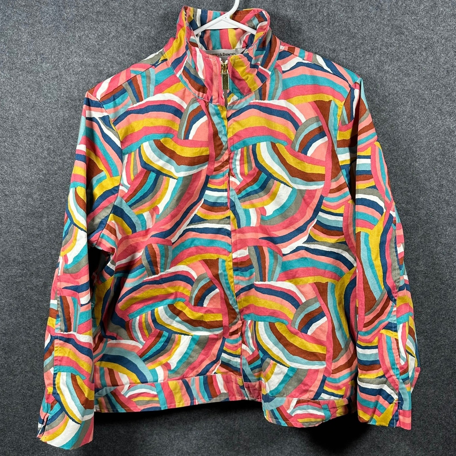 Drapers & Damons Womens PXL Full Zip Jacket Colorful Abstract Print Collared