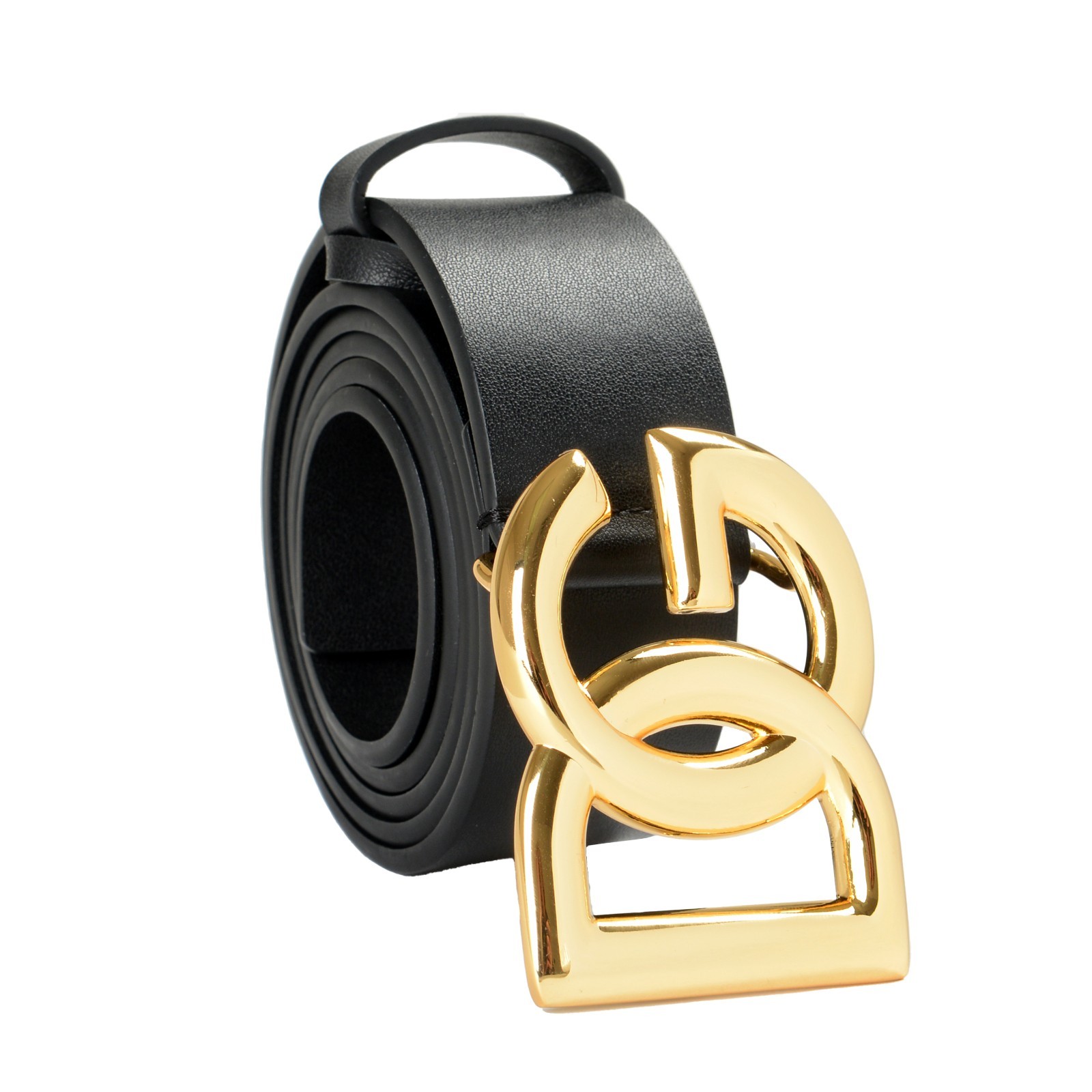 Dolce & Gabbana Unisex Black Leather Metal DG Logo Buckle Belt US 30 IT 75