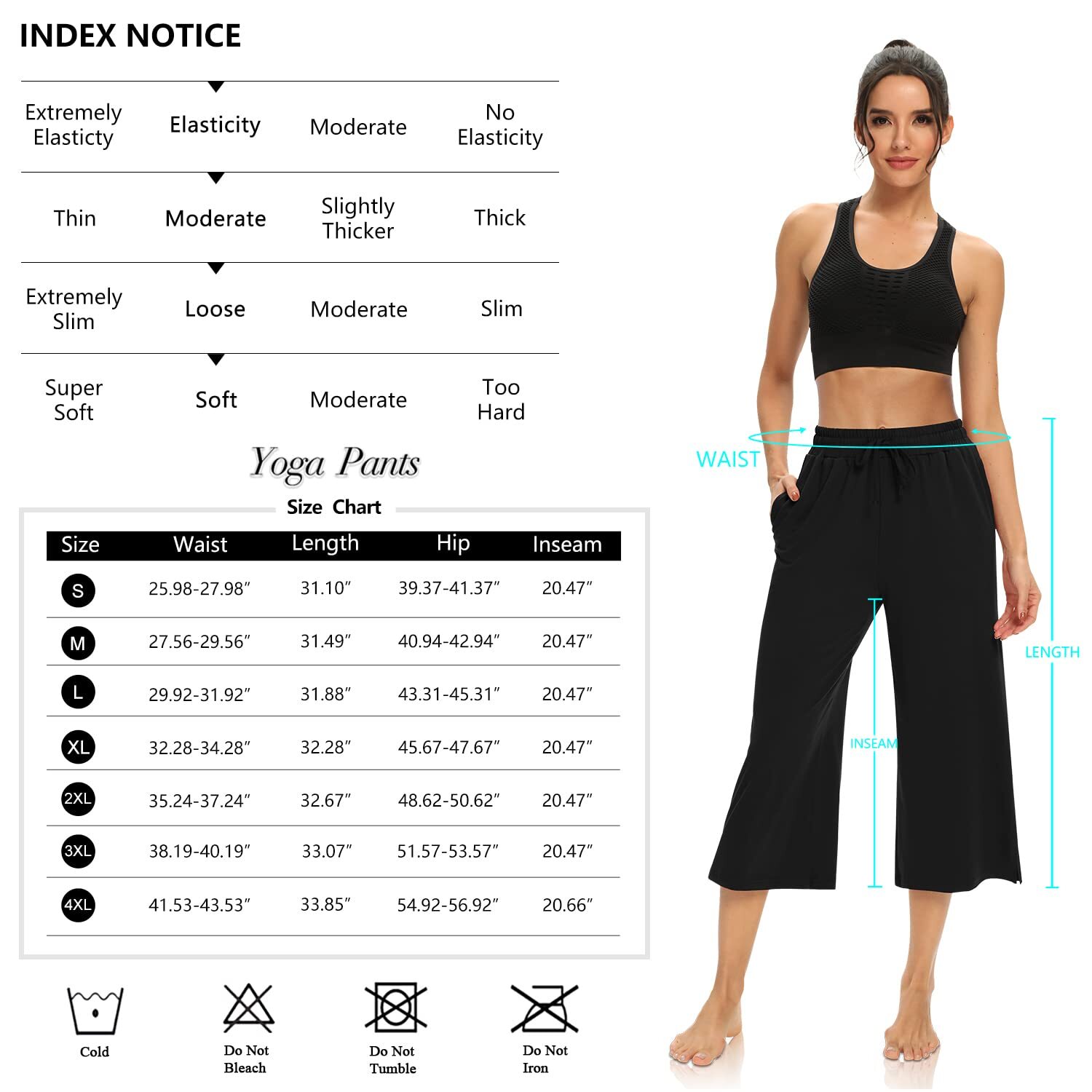 Womens Capri Pants Loose Drawstring Yoga Pants Wide Leg Comfy Lounge Black 4XL