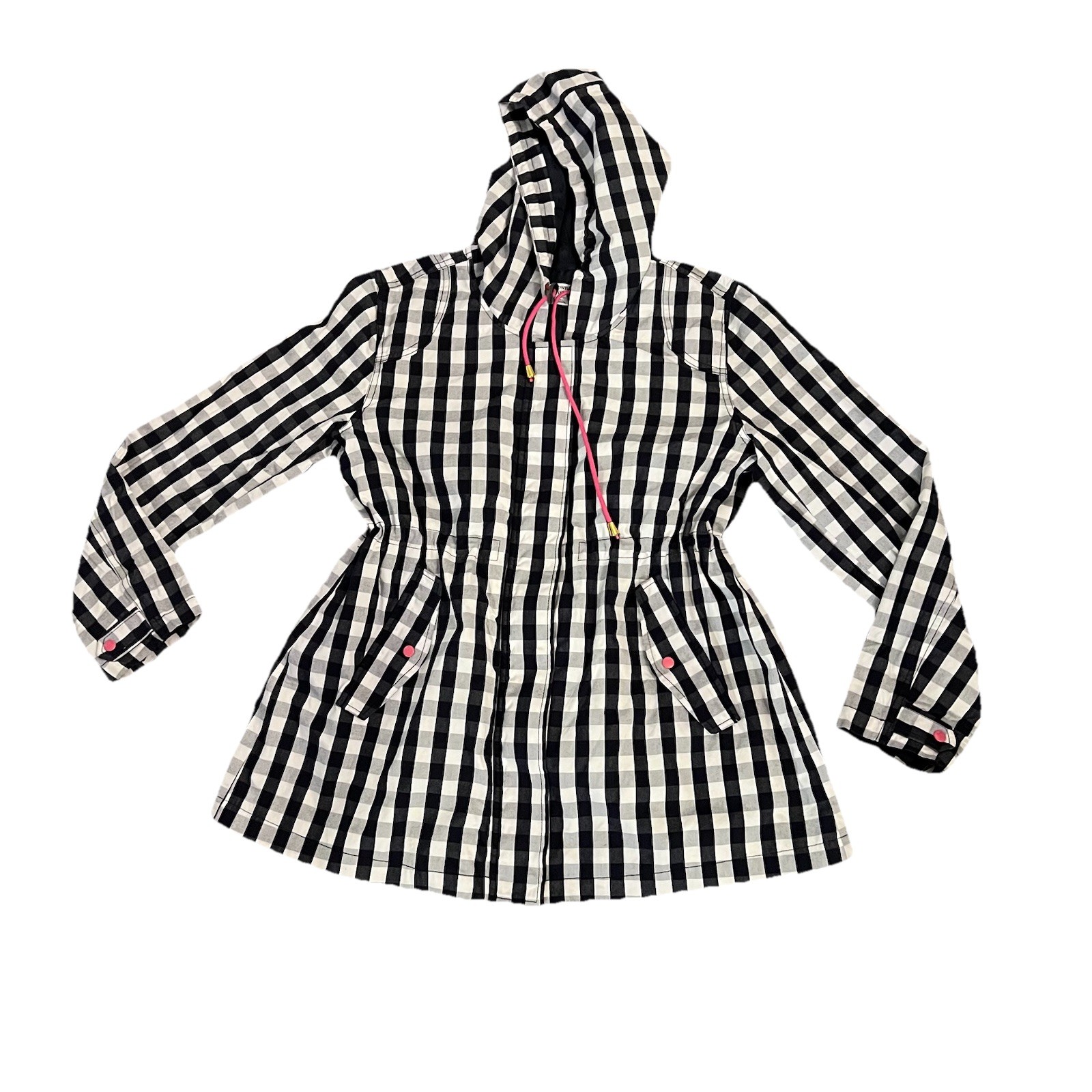 Crown & Ivy Women’s Jacket XL Hoodie Gingham Blue Ivory Pink