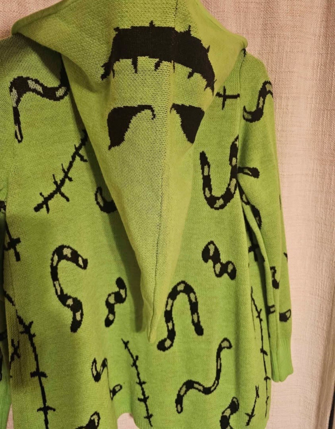 Disney Her Universe Oogie Boogie Hooded Open Cardigan Sweater Green/Black S/M
