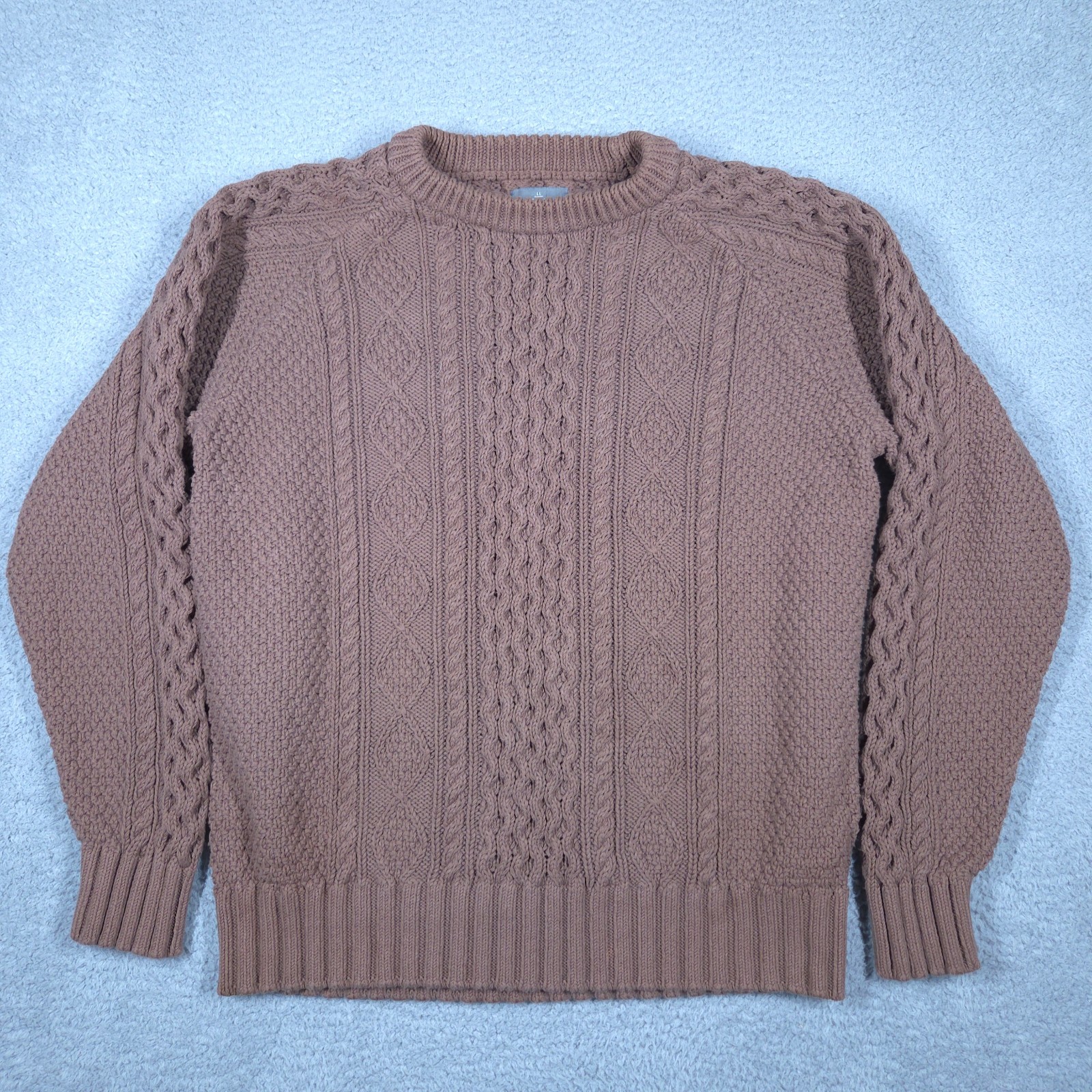 LL Bean Signature Sweater Men’s XL Brown Fisherman Cable Knit Heavyweight Cotton