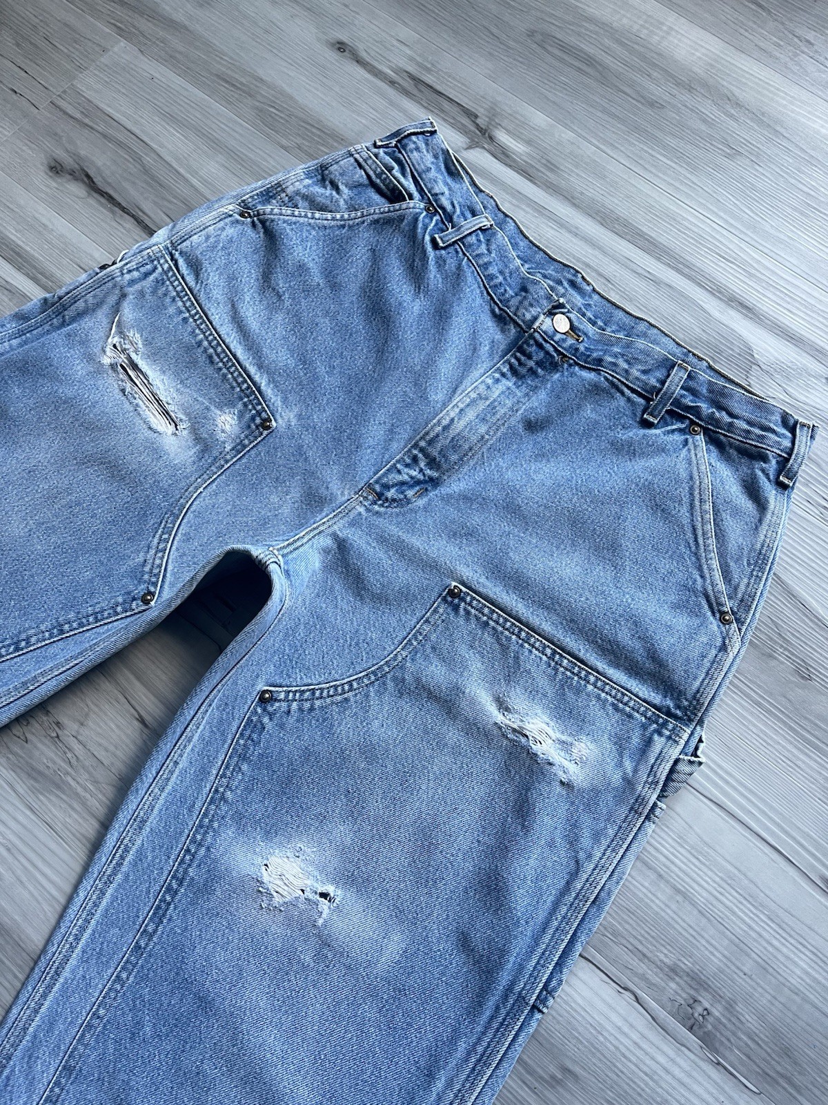 Vintage 2001 Carhartt B73 DST Double Knee Light Wash Jeans – 36×31 MADE IN USA