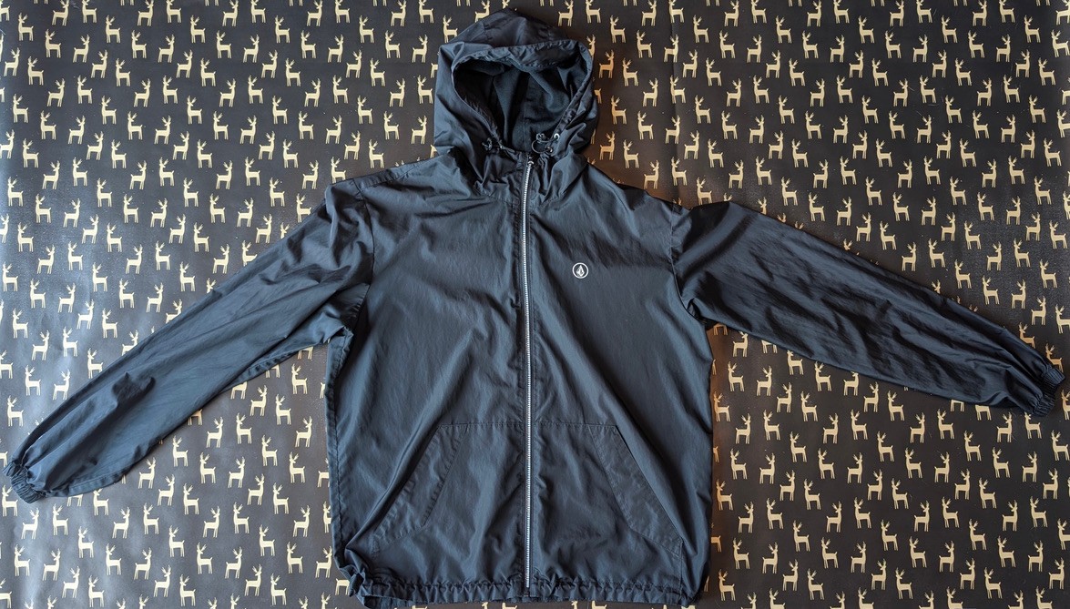 Volcom Windbreaker Jacket Mens Black XL Size Extra Large Full Zip Hoodie