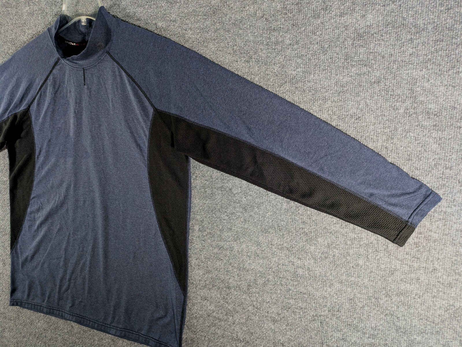 Spyder Active Mock Neck Shirt Mens Large Blue Black Long Sleeve Athletic