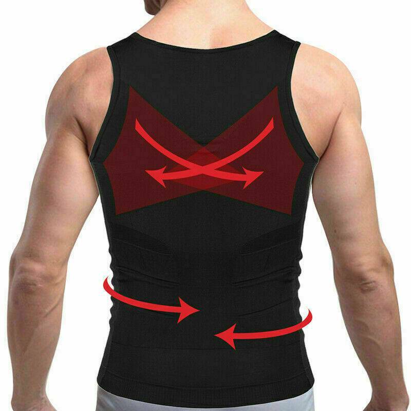 Men Slimming Body Shaper Posture Corrector Vest Abdomen Compression Tops T-Shirt