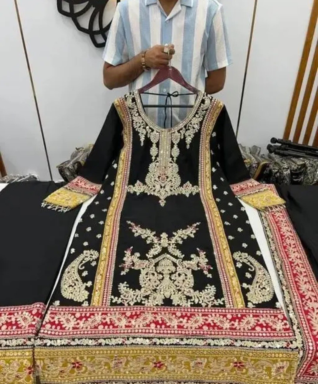 Women Embroidered Heavy Chinon Silk Kurti With Pant Designer Duppata. Wedding…