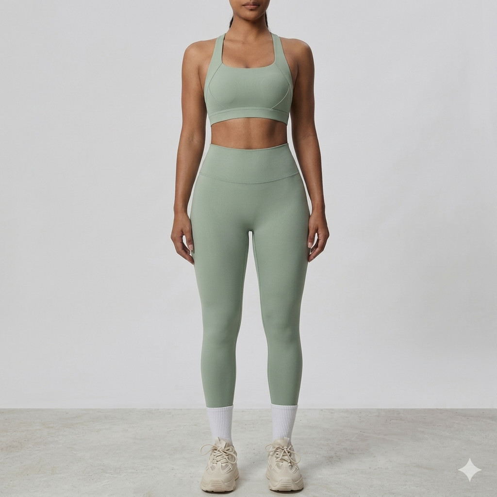 Yoga &Fitness Set High-Waist Squat-Proof Leggings & Shockproof Sports Bra Size S