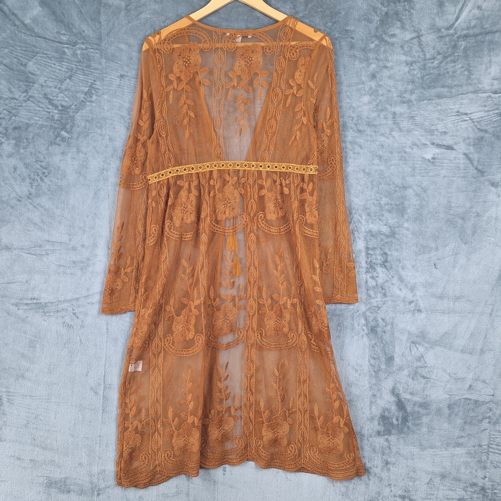 Womens Kimono Medium Festival Floral Lace Long Duster Fairy Sheer Boho Ethereal