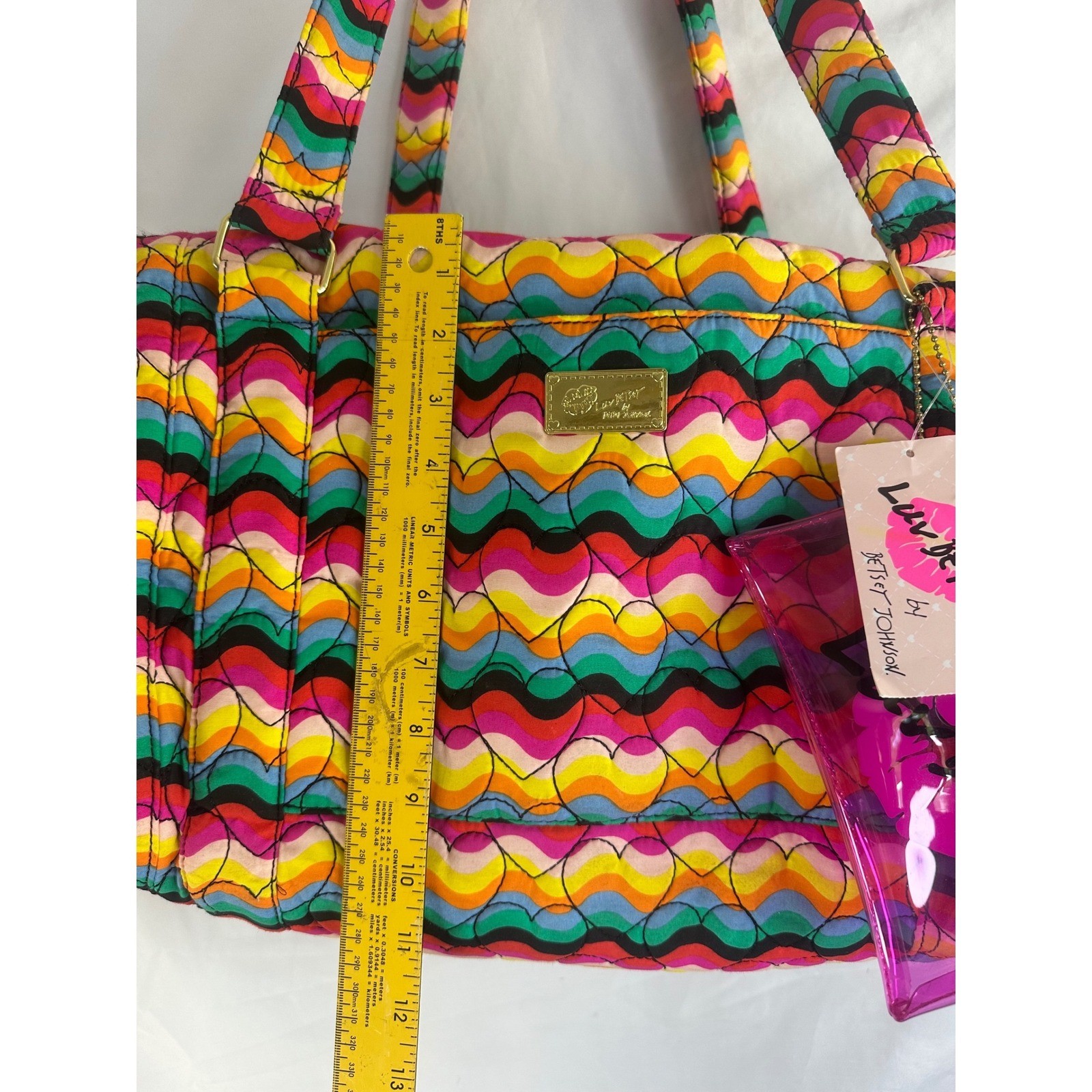 NWT Betsey Johnson Rainbow Weekenders Bag With Clear Pink Zip Bag