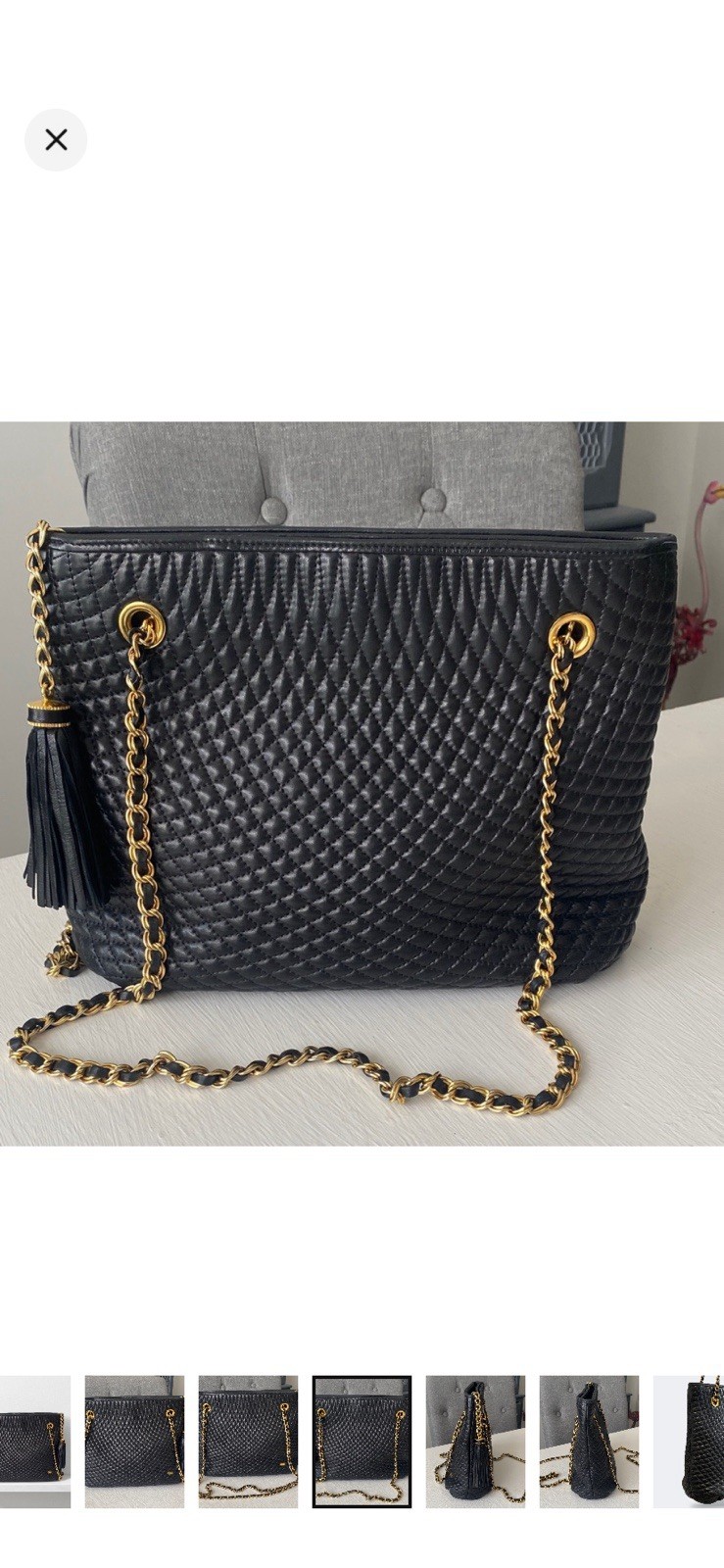 Bally Black Lambskin Chevron Quilting Shoulder Bag Leather Chain Tassel