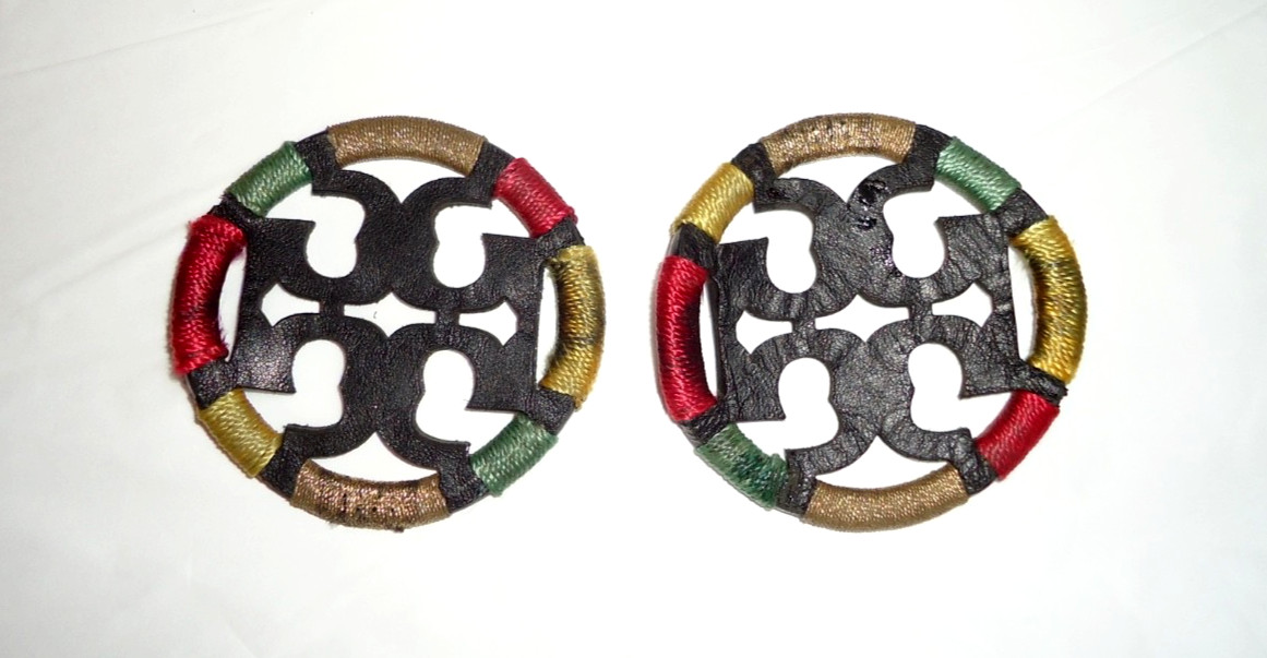 Authentic Tory Burch Emblem Logo Leather Black Colorful Accents Size-2.8 in