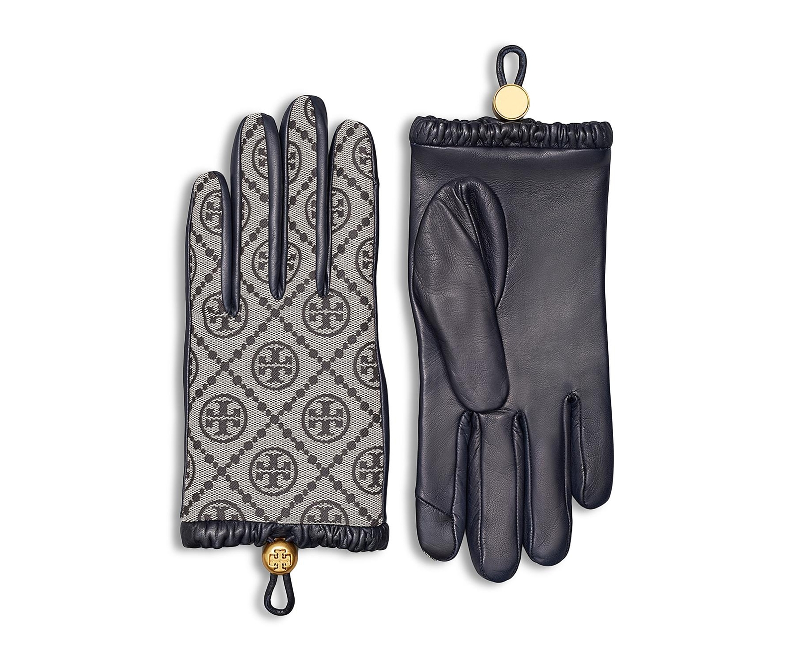 Tory Burch 289578 T Monogram Jacquard & Leather Gloves in Tory Navy Size 7.5