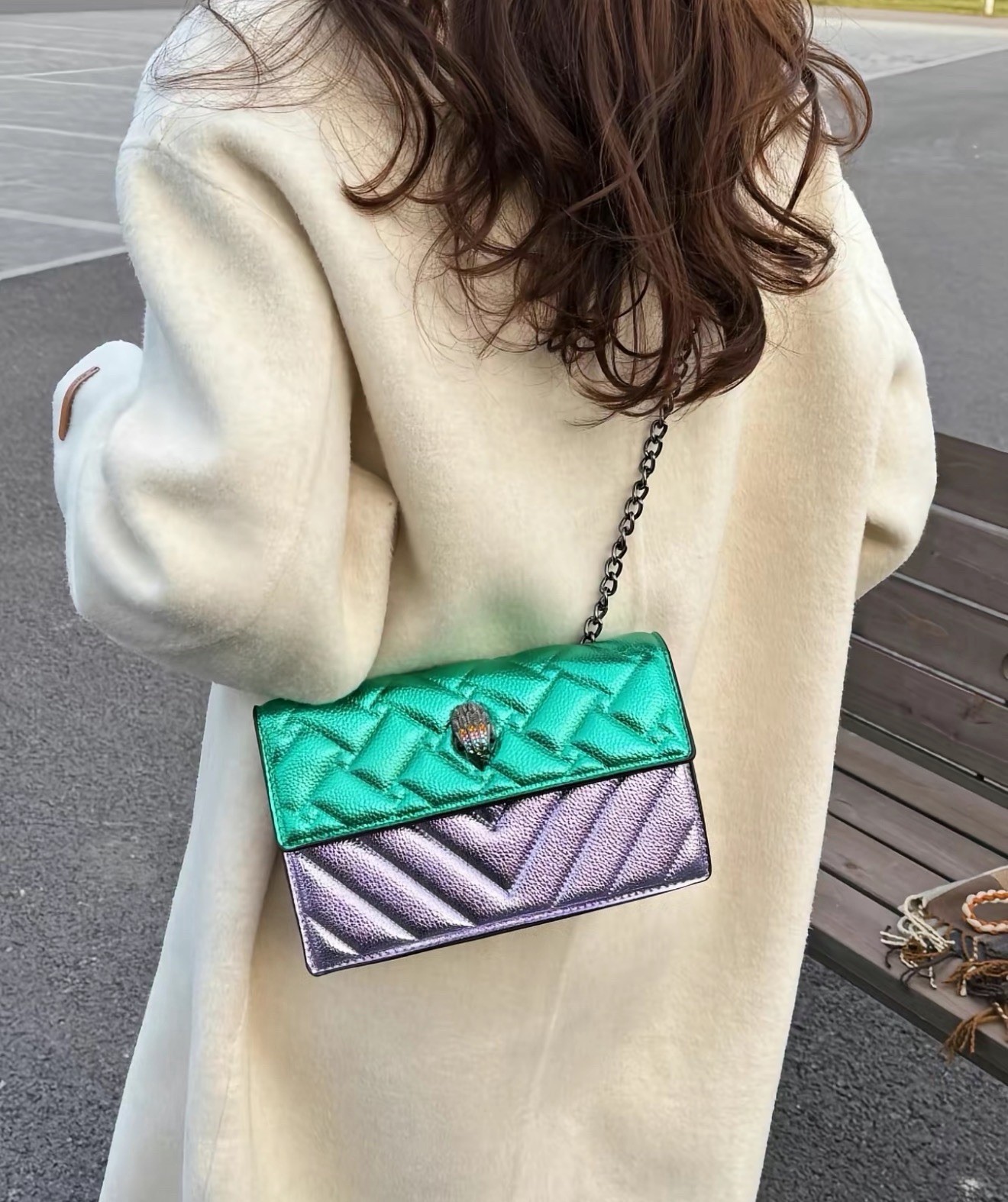 Women’s Small Multicolor Colorblock Quilted Flap Crossbody Bag, Chain Strap