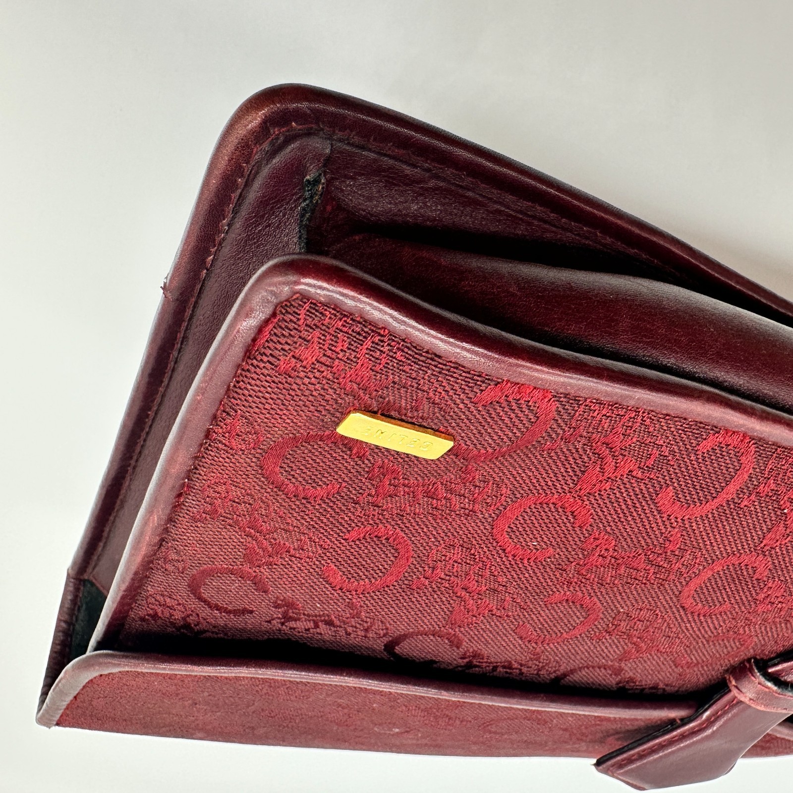 CELINE Vintage C Macadam Clutch Bag Pouch Purse Red Canvas Leather Auth Japan