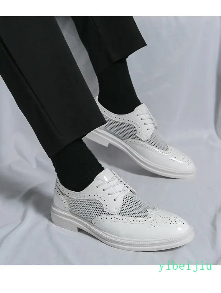 Men’s Mesh Fishnet Wing Tip Carved Dress Formal Wedding Shoes Leather Summer Man