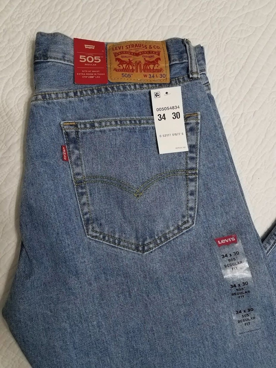 NEW LEVIS MENS 505 REGULAR FIT STRAIGHT LEG DENIM BLUE JEANS 005054834