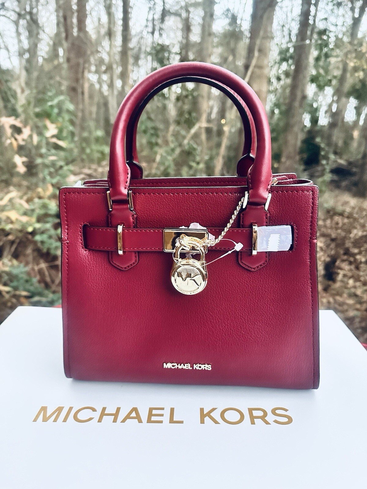Michael Kors Hamilton Small Satchel Leather Crossbody Bag Mulberry
