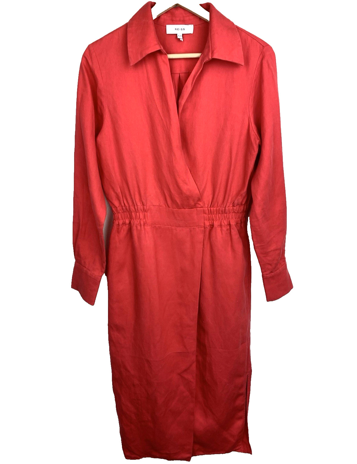 Reiss Emilie Midi Dress Linen Blend Size 4 Long Sleeve Watermelon Red