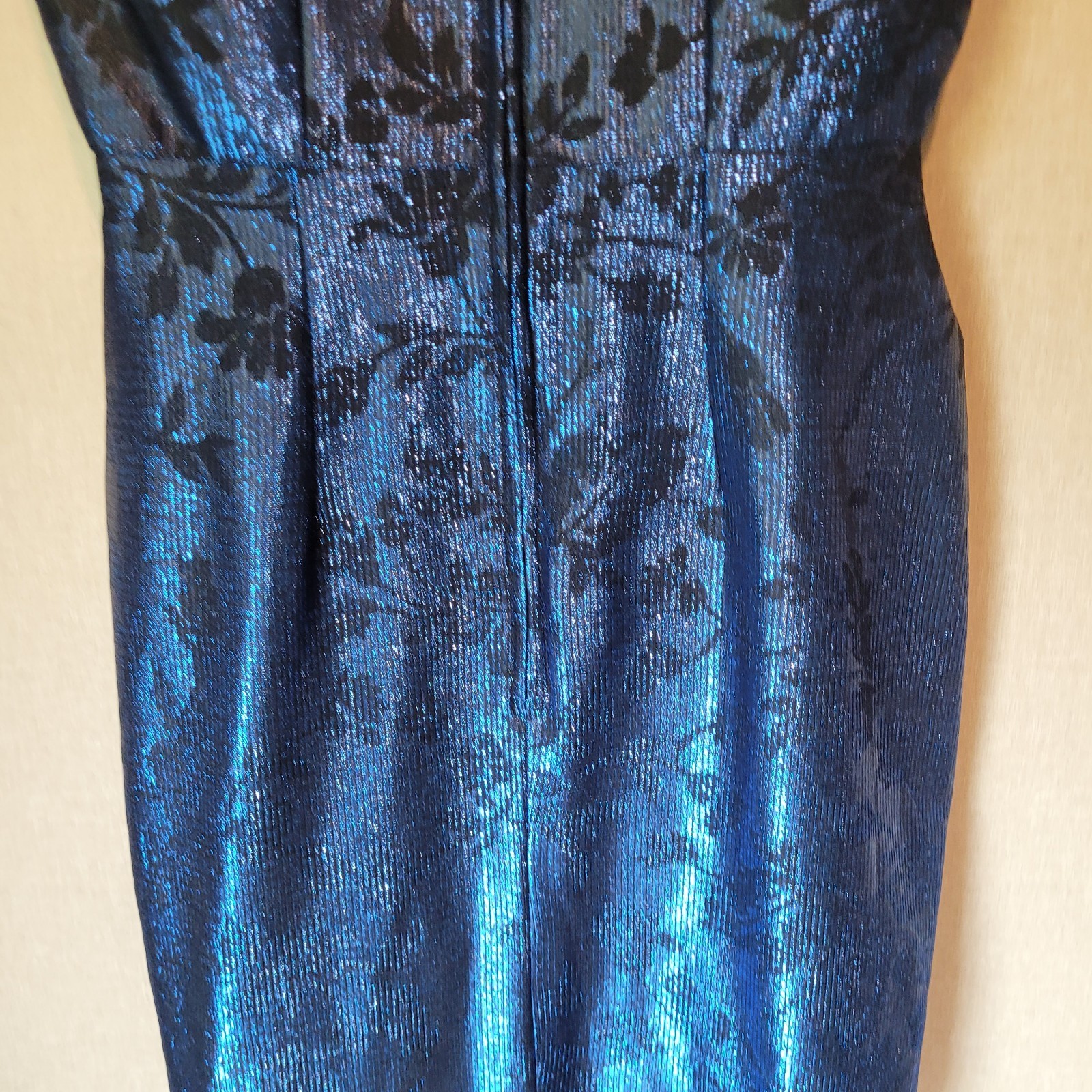 NWT VTG 80s Wayne Diamond Metallic Blue Mock Neck Tulip Midi Dress 5/6