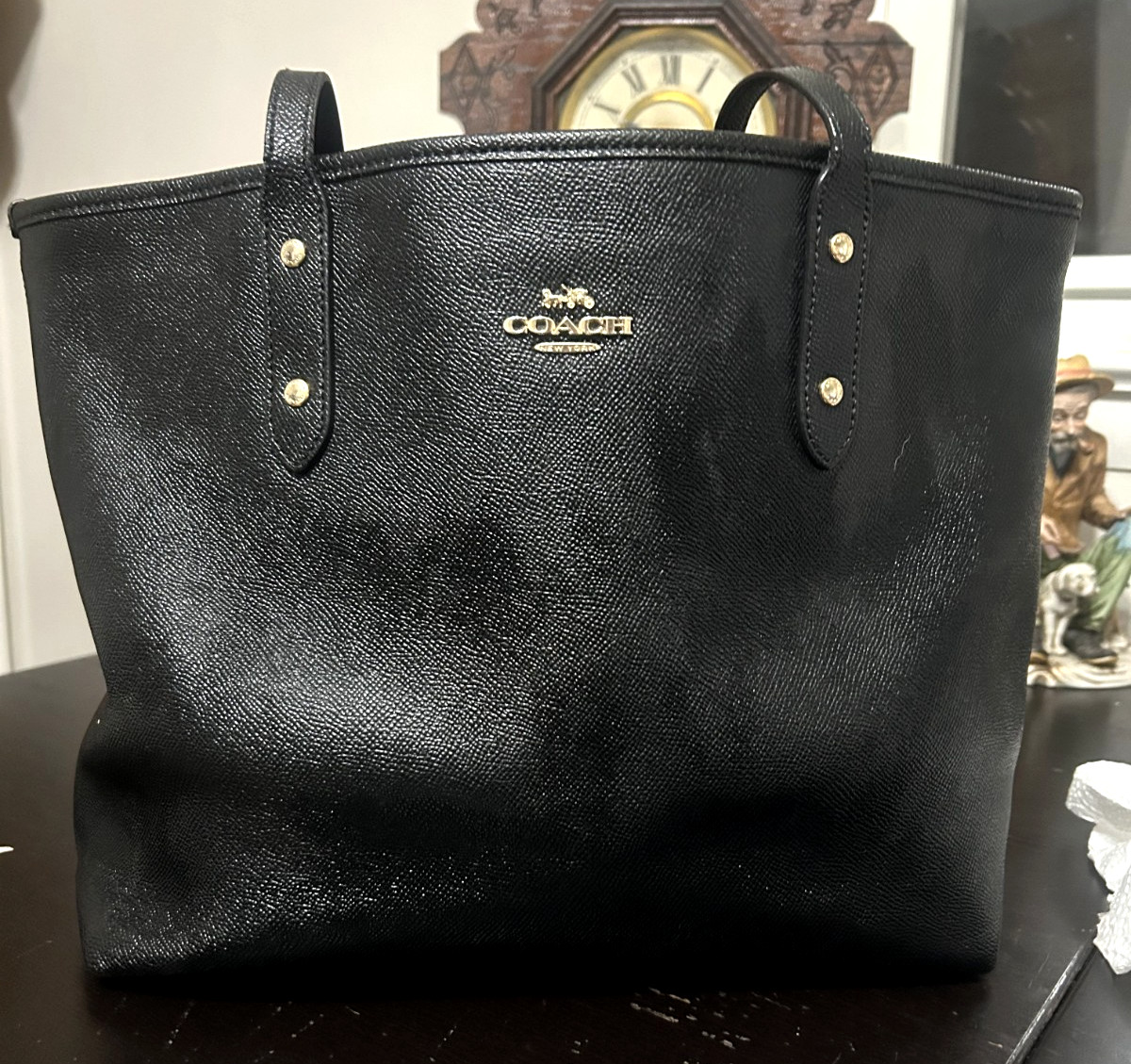 2017 Coach Black Cross Grain Leather City Zip Tote F58846 Black Textured READ