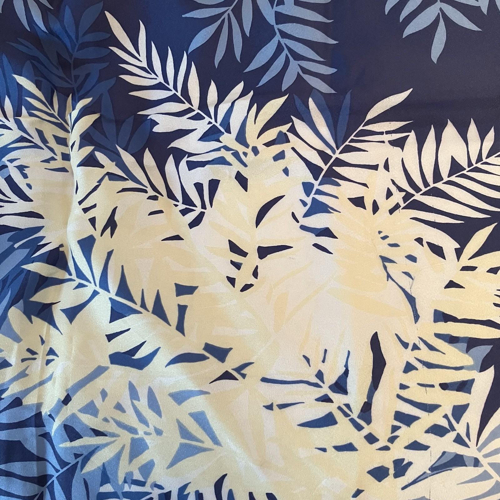 VTG Paoli Square Neck Scarf Blue White Yellow Fern Leaf Preppy Nautical 26.5in