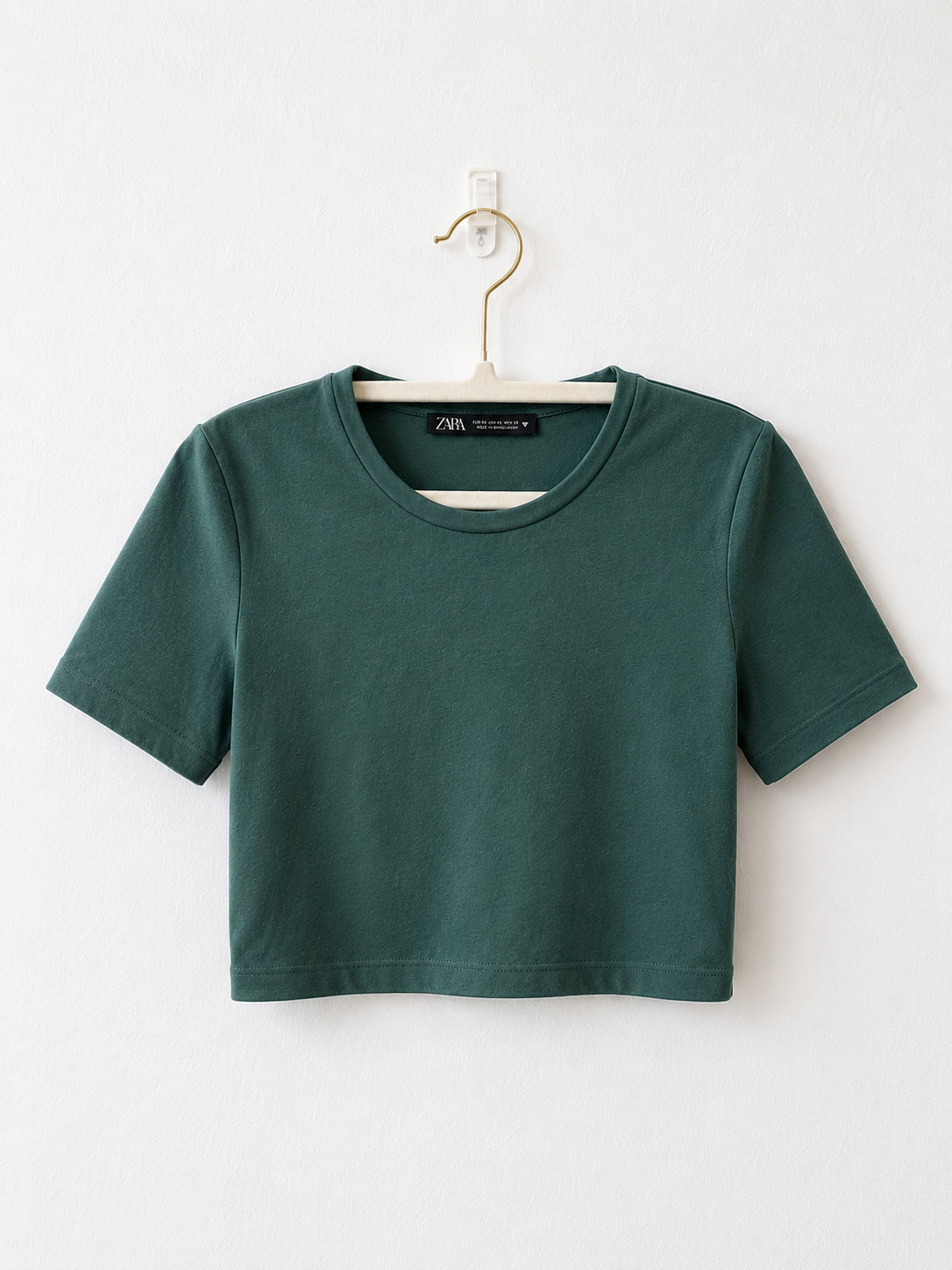 ZARA Sage Green Cropped Stretch Top XS | Cotton Blend Fitted Tee