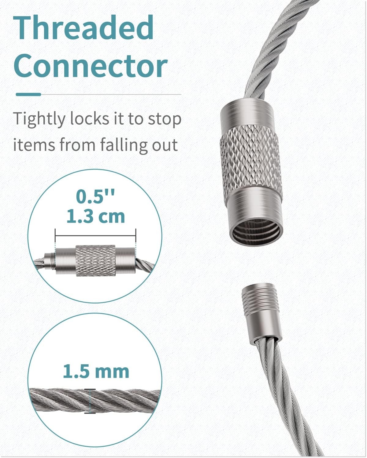 10× Stainless Steel Wire Keychains Cable Key Rings Loop Screw Lock Outdoor 6″ US