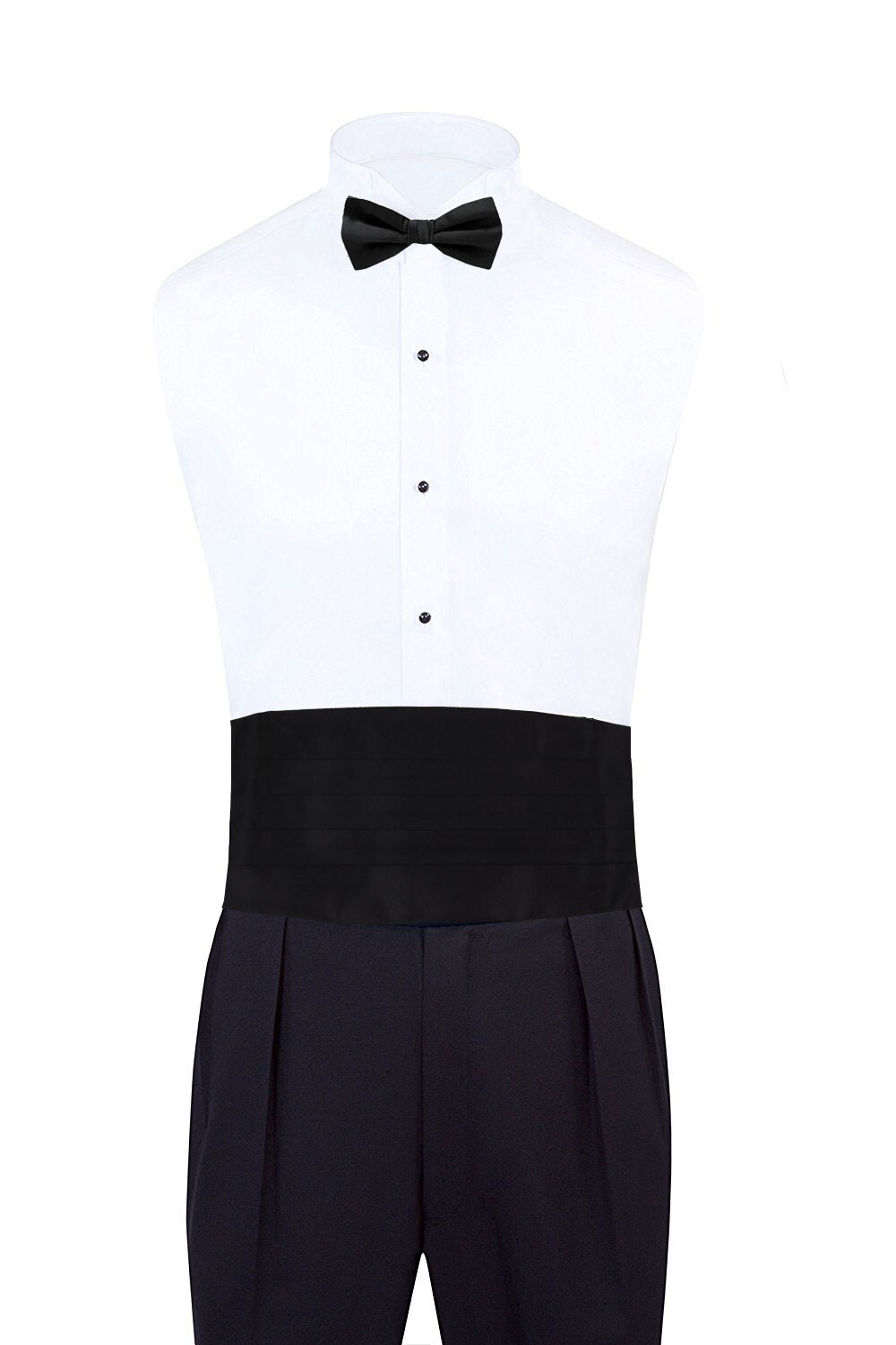 Men’s Solid Black 3 Piece Cummerbund Bow Tie Hanky Set Formals Proms Weddings