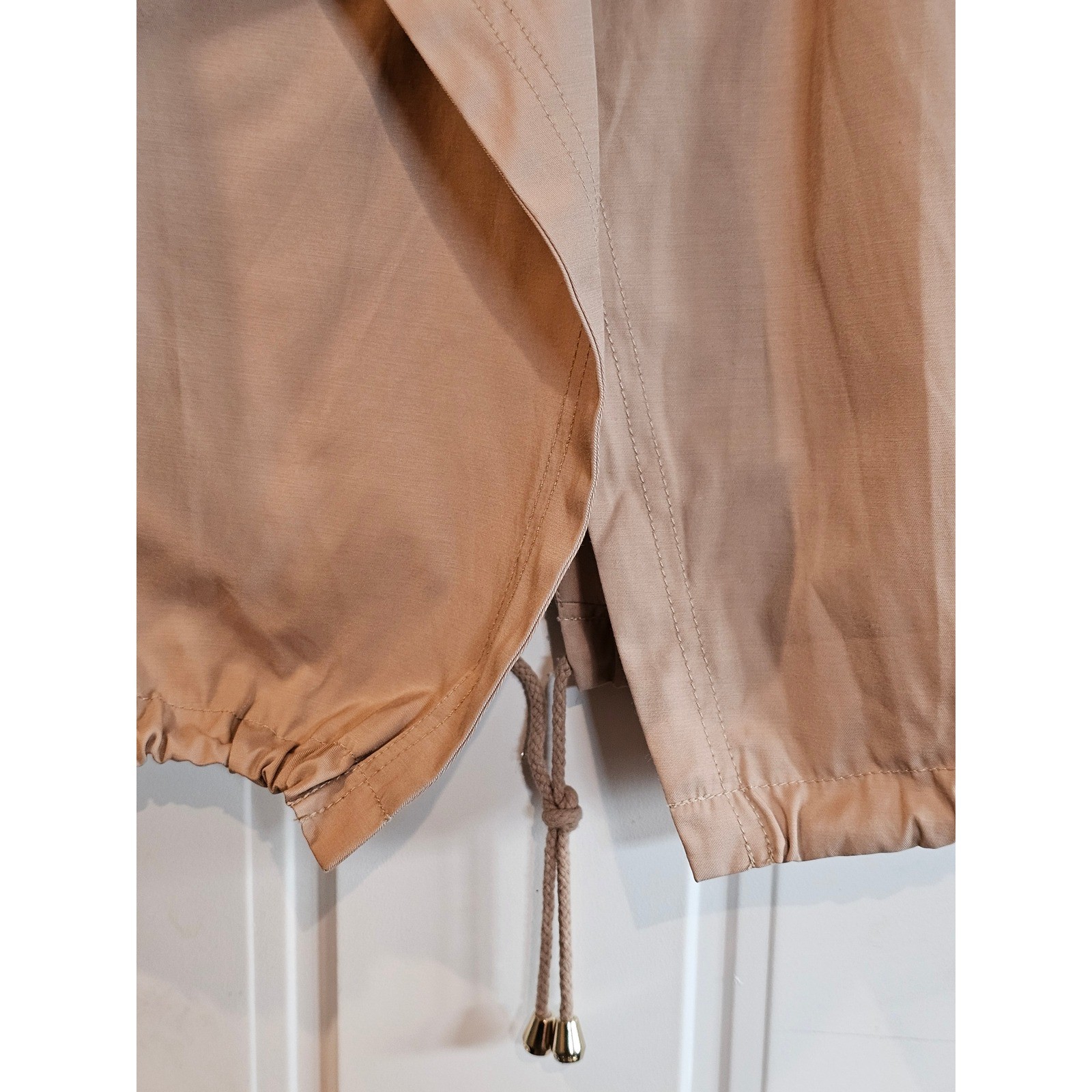 GUESS Los Angeles Womens Tan Draped Trench Jacket Drawstring Waist Beige Coat