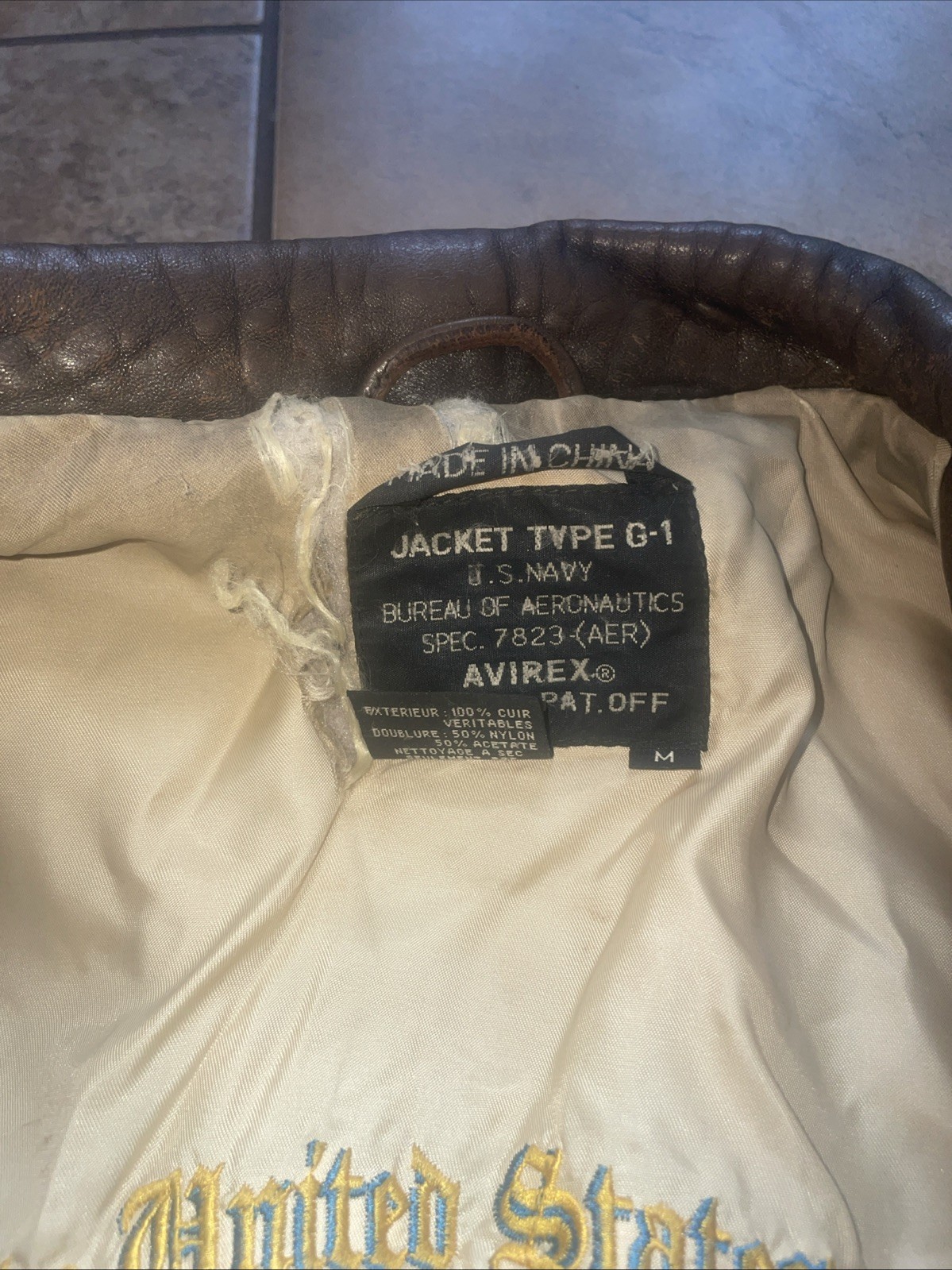 Vintage AVIREX Leather Flight Jacket Type G1 (Size M) As Is Photo Inside