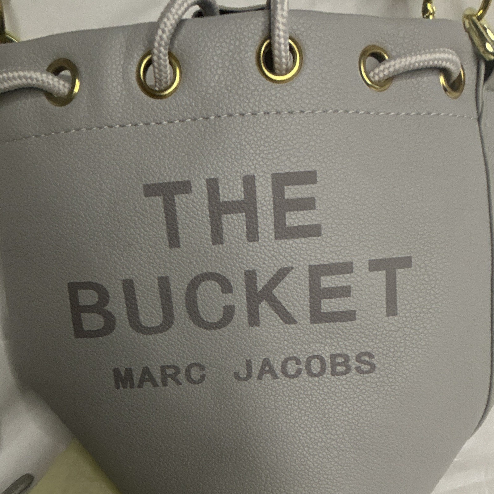 Marc Jacobs Gray Small Drawstring Bucket Crossbody Bag Gold Hardware Strap