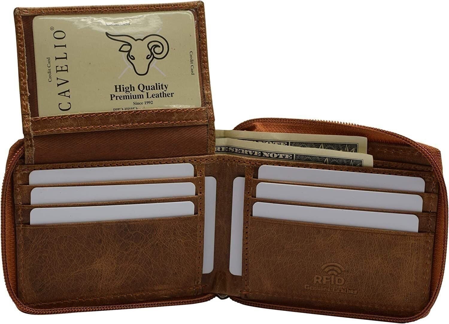 Cavelio Genuine Leather Bifold Flap Up Men Wallets RFID Blocking USA Series…