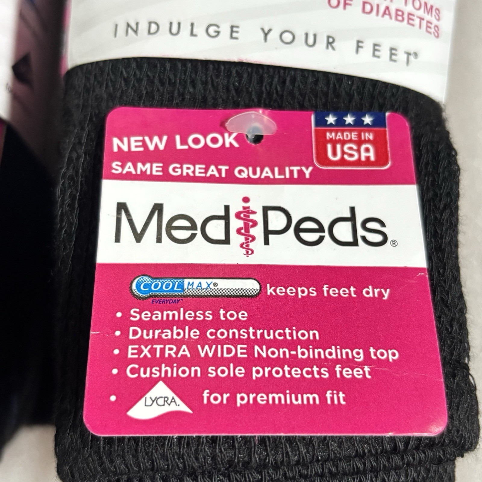2 Four Pair Packs Medi Peds Diabetic Socks Size 7-10 Black