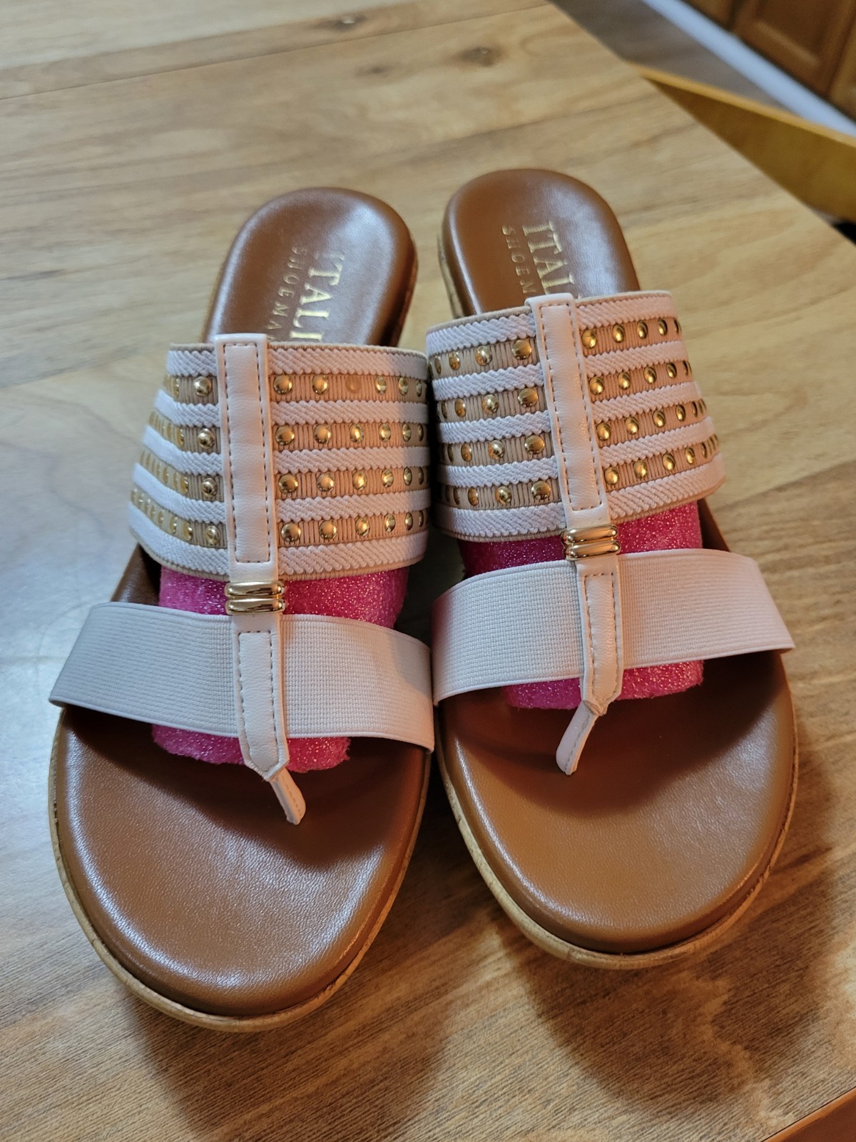 Elastic Stretch Platform Wedge Slide Sandals By Italian Shoemakers Sz 7.5 CLEAN!