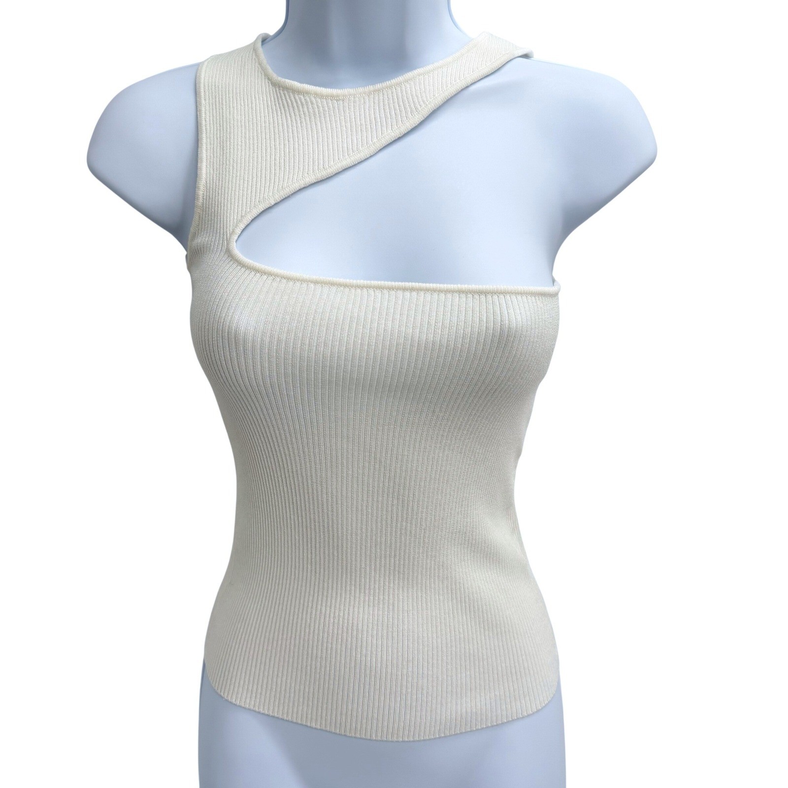 NA-KD Asymmetric Cut Out Knit Tank Top Size S White Ribbed Avant Garde Chic