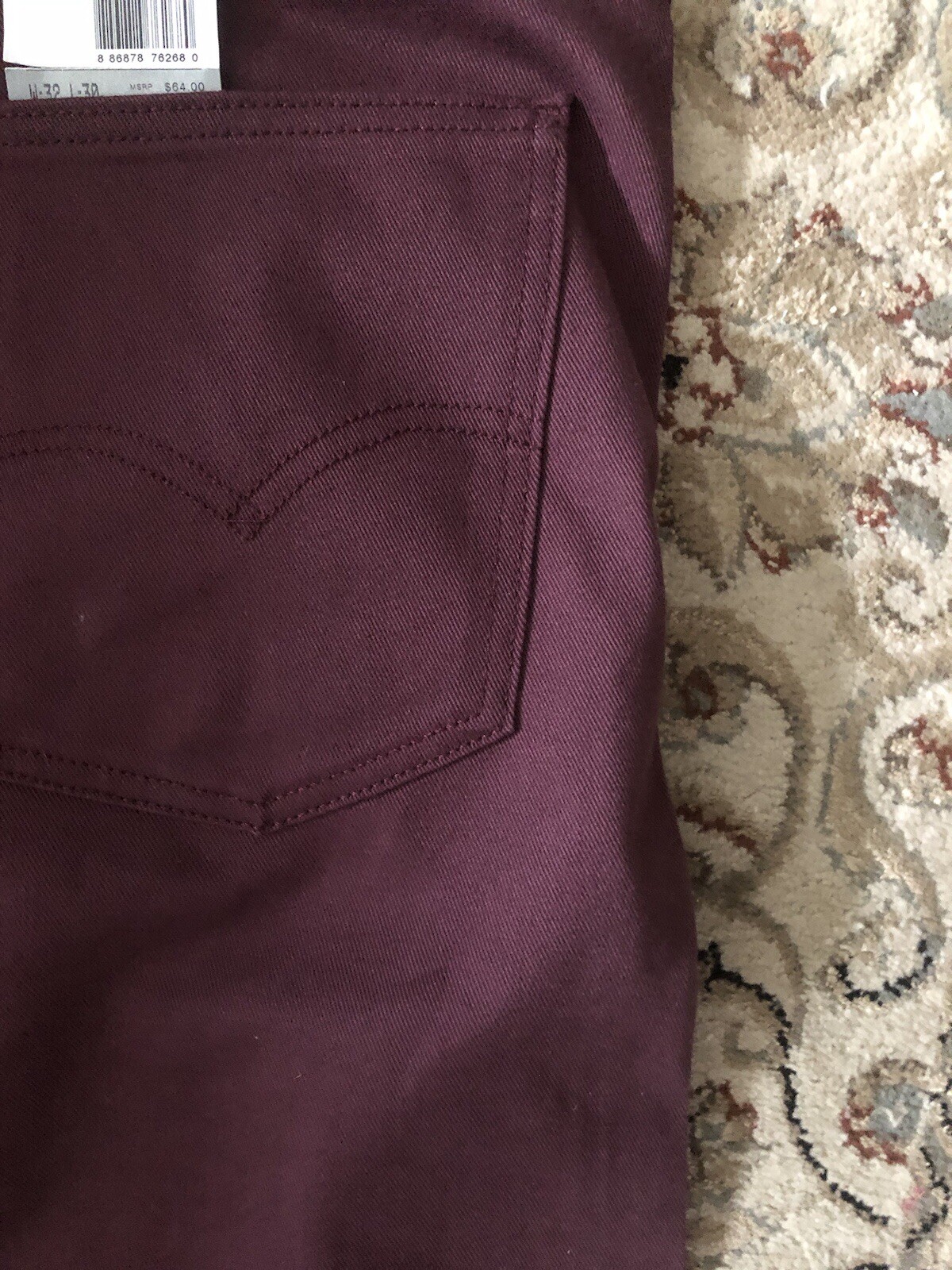 Levi 508 Jeans 32×32 Burgundy Taper Fit 98% Cotton/2% Elastane NWT