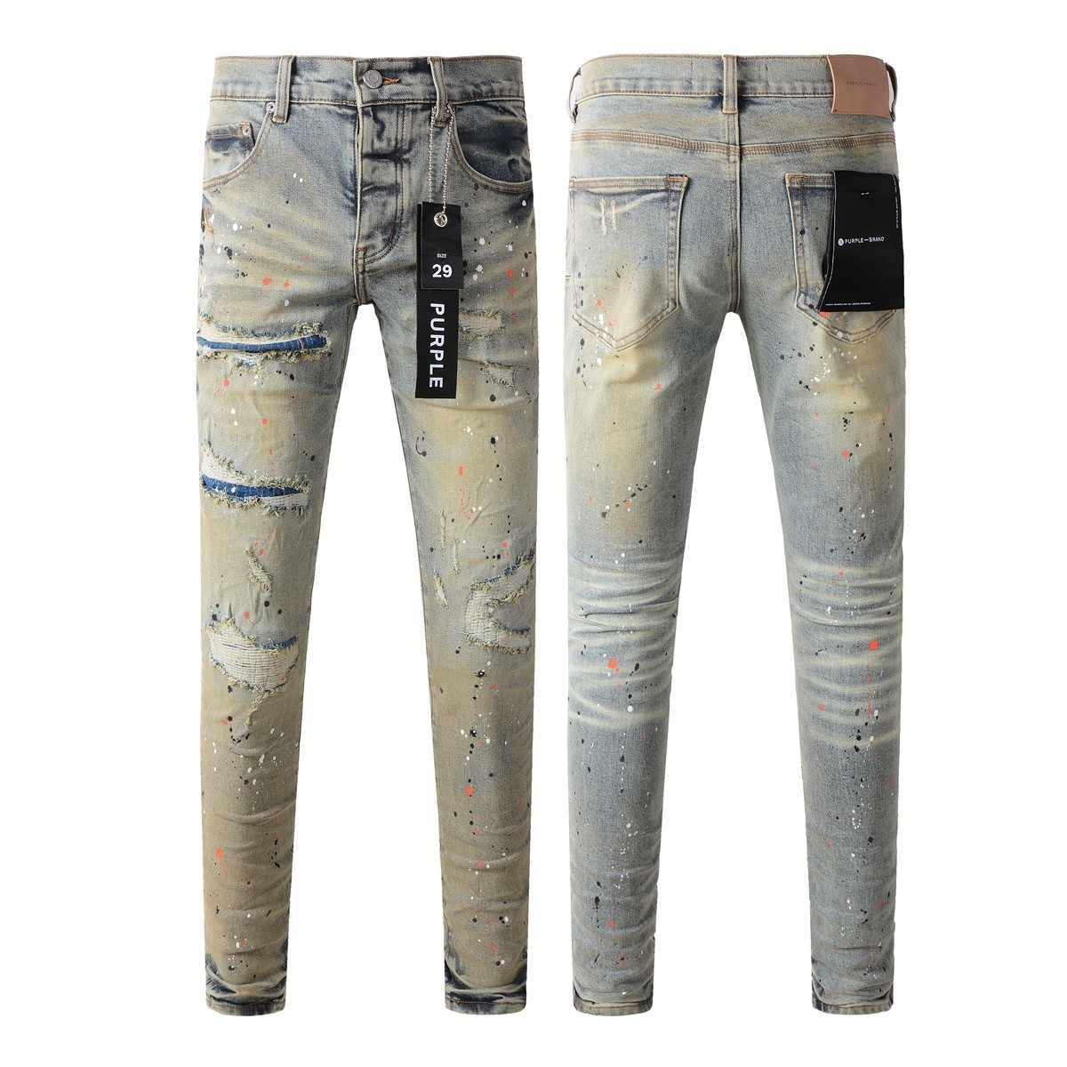 New Purple Brand Men Distressed Denim Pants Printing Slim Fit Jeans .