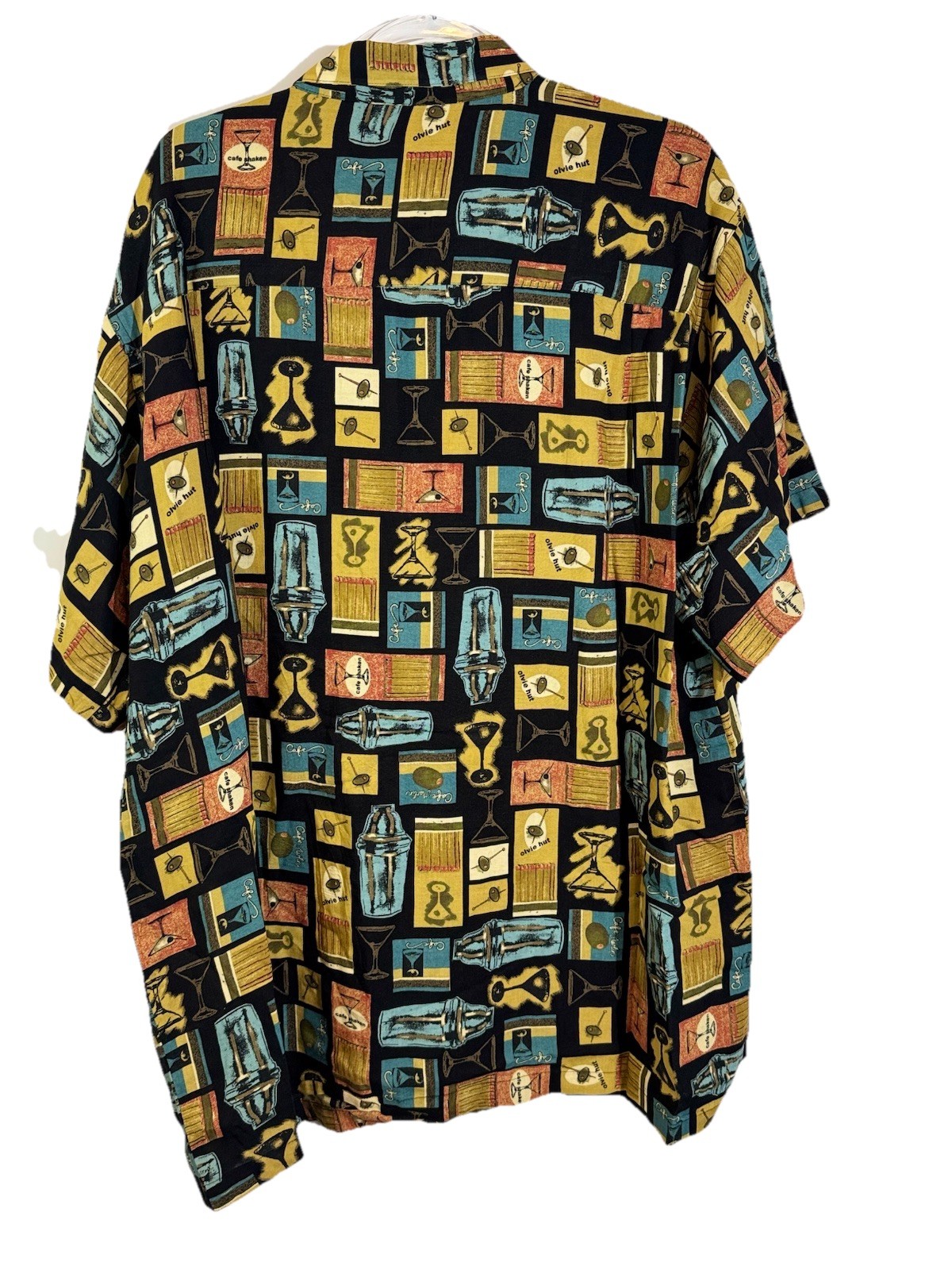 Olive Hut Ron Chouinard Cafe Martini Print Hawaiian Shirt XXL Rayon