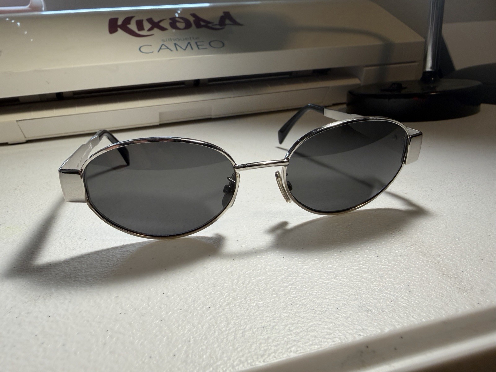 Celine CL40235U 16A Triomphe Metal Sunglasses Silver Frame Grey Lens AUTHENTIC