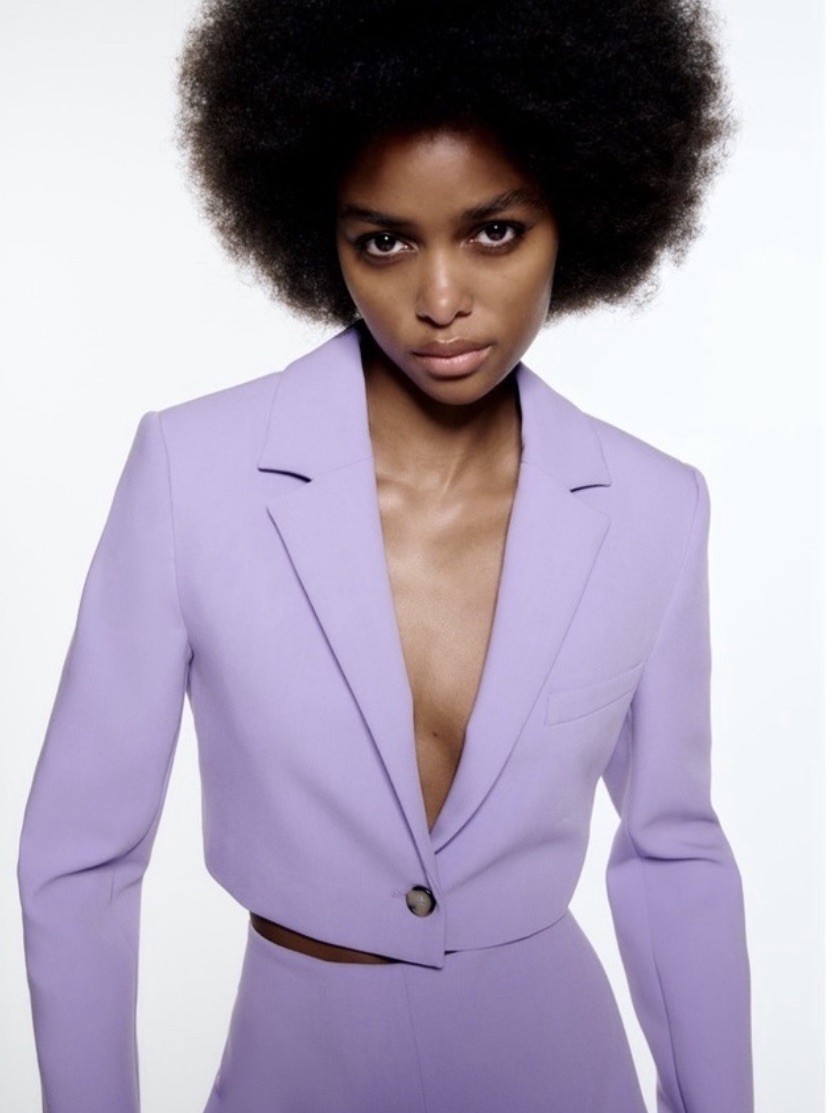 Zara Women’s Purple Lavender Cropped Blazer XS Slim Fit Lined Button Long Sleeve