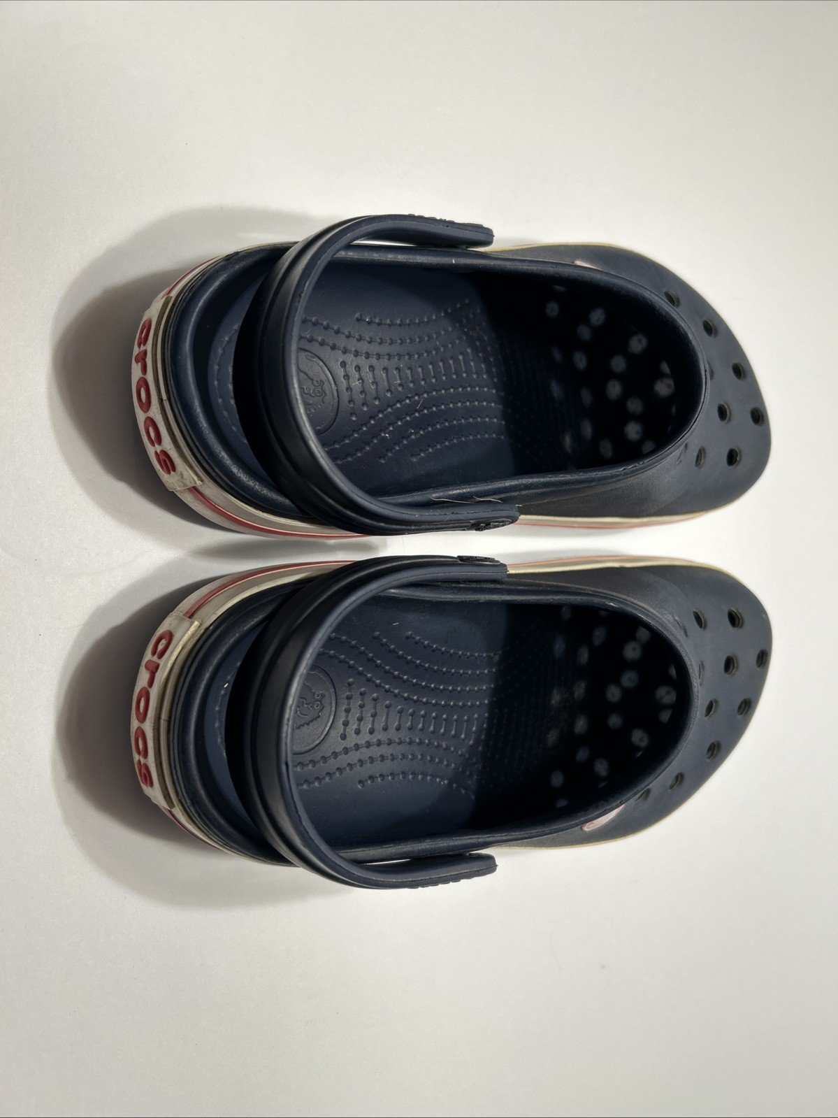 Crocs Crocband Navy, White, Red Clogs – Size M 4 / W 6