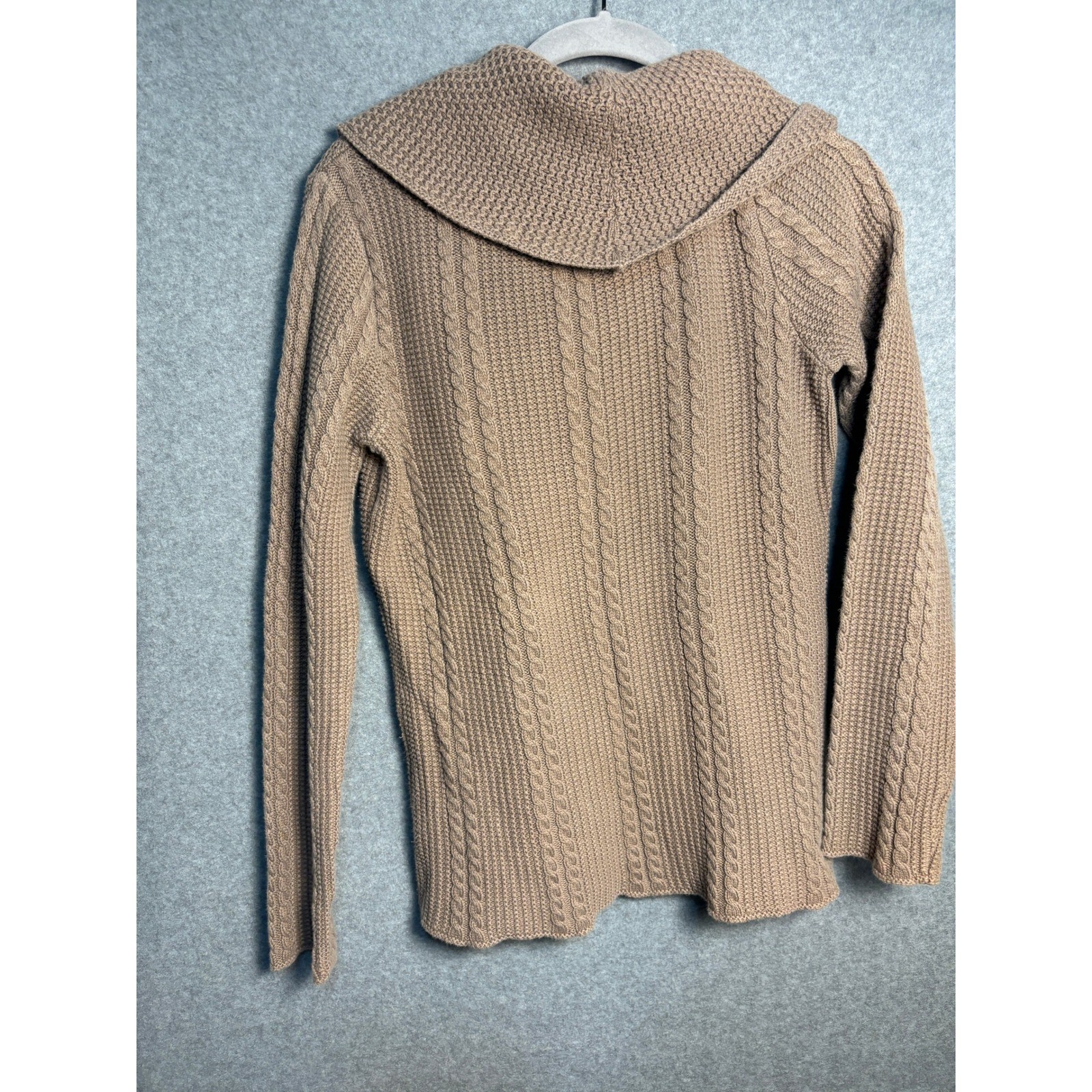 Jeanne Pierre Cable Knit Cowl Neck Sweater Tan Cotton Cozy Cottagecore