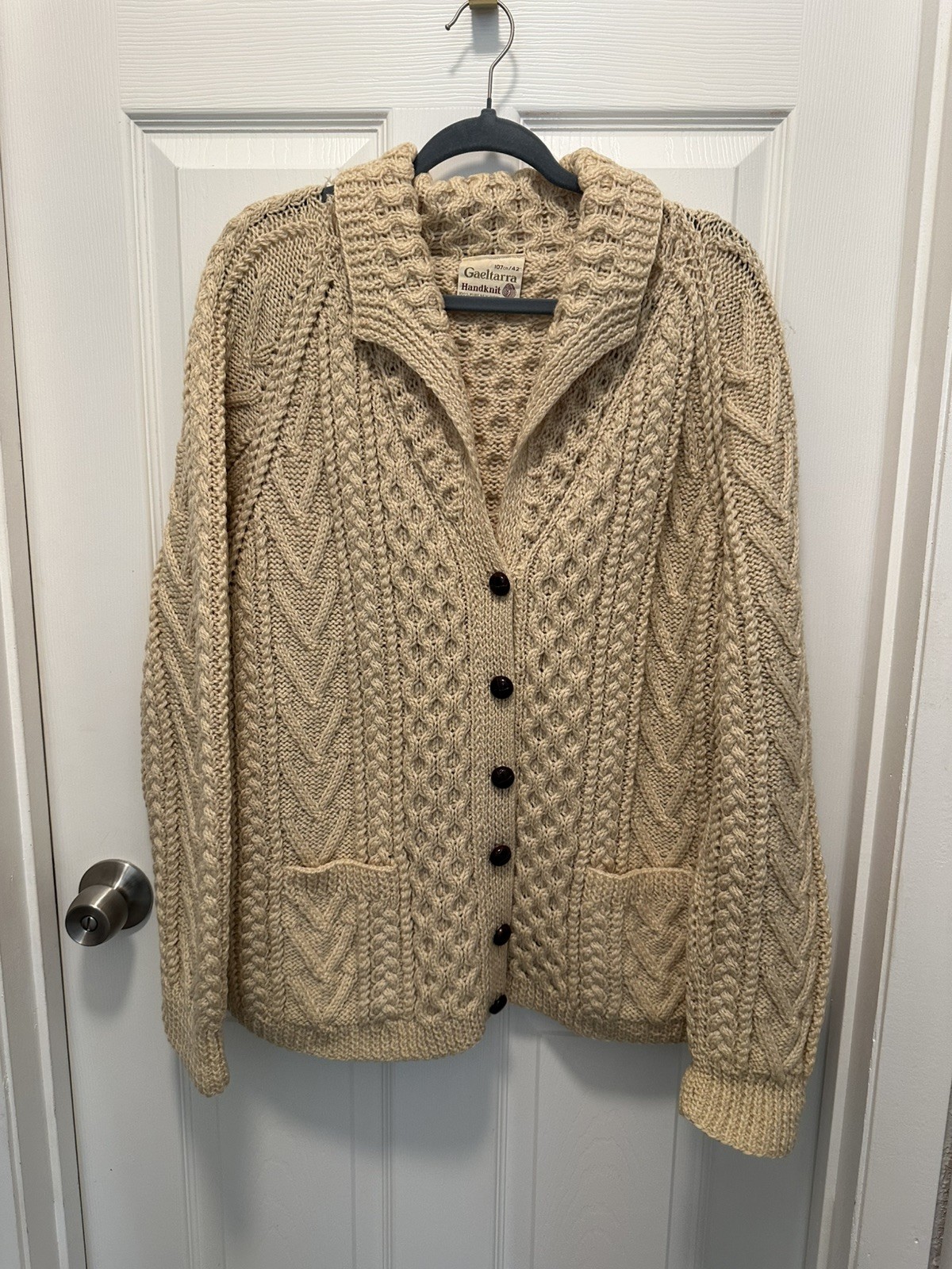 Vtg Mens Gaeltarra Ireland 100% wool cable knit cardigan sweater 107cm/42 Large