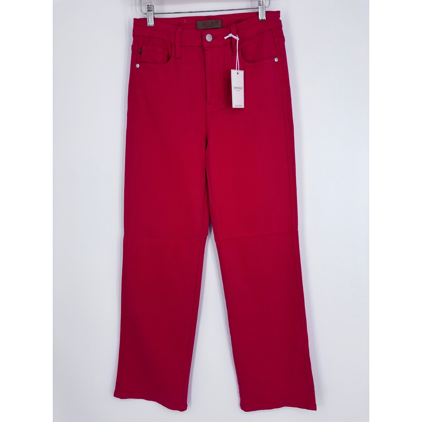 Judy Blue 90’s High Rise Straight Jeans Womens 7/28 Red Stretch Garment Dyed NEW