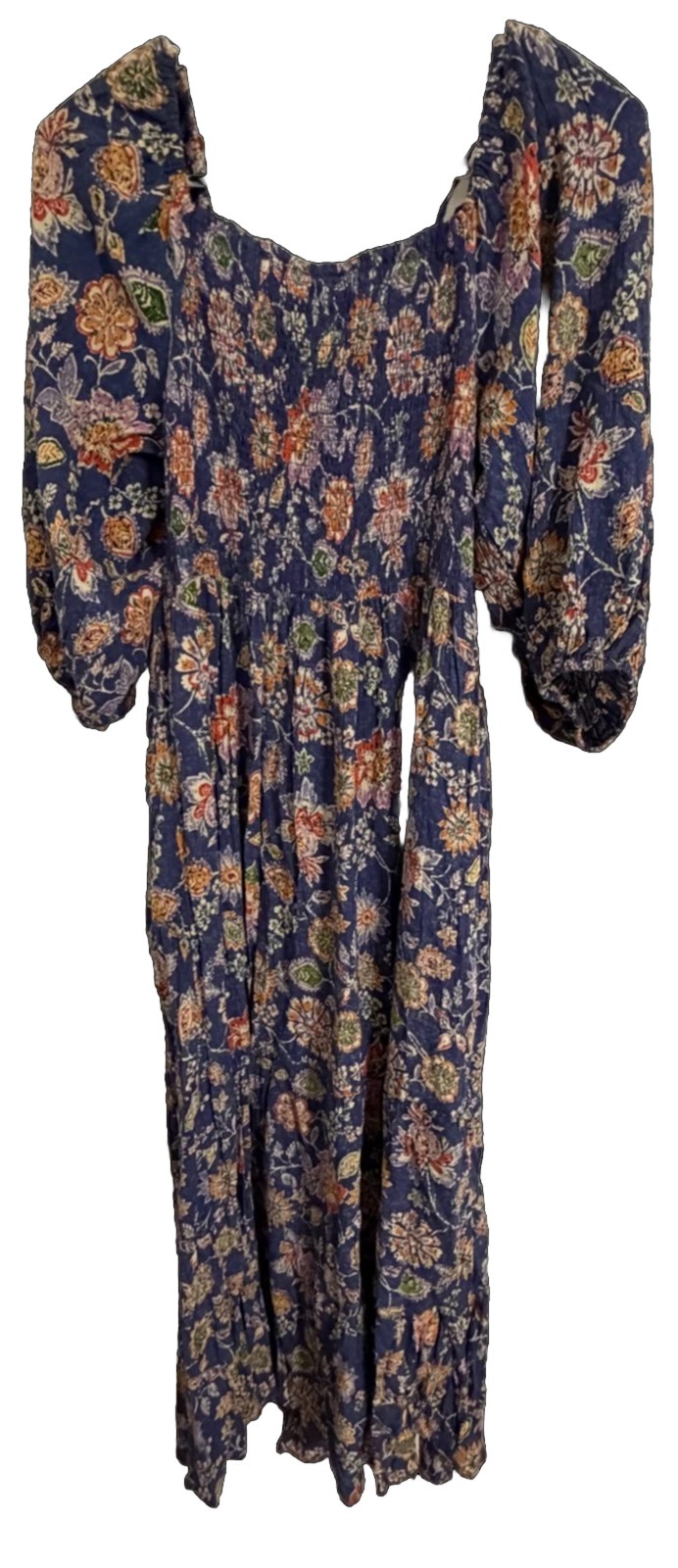 NWT Angie Floral Large Flutter Sleeve Dress Smocked Blue Multicolor